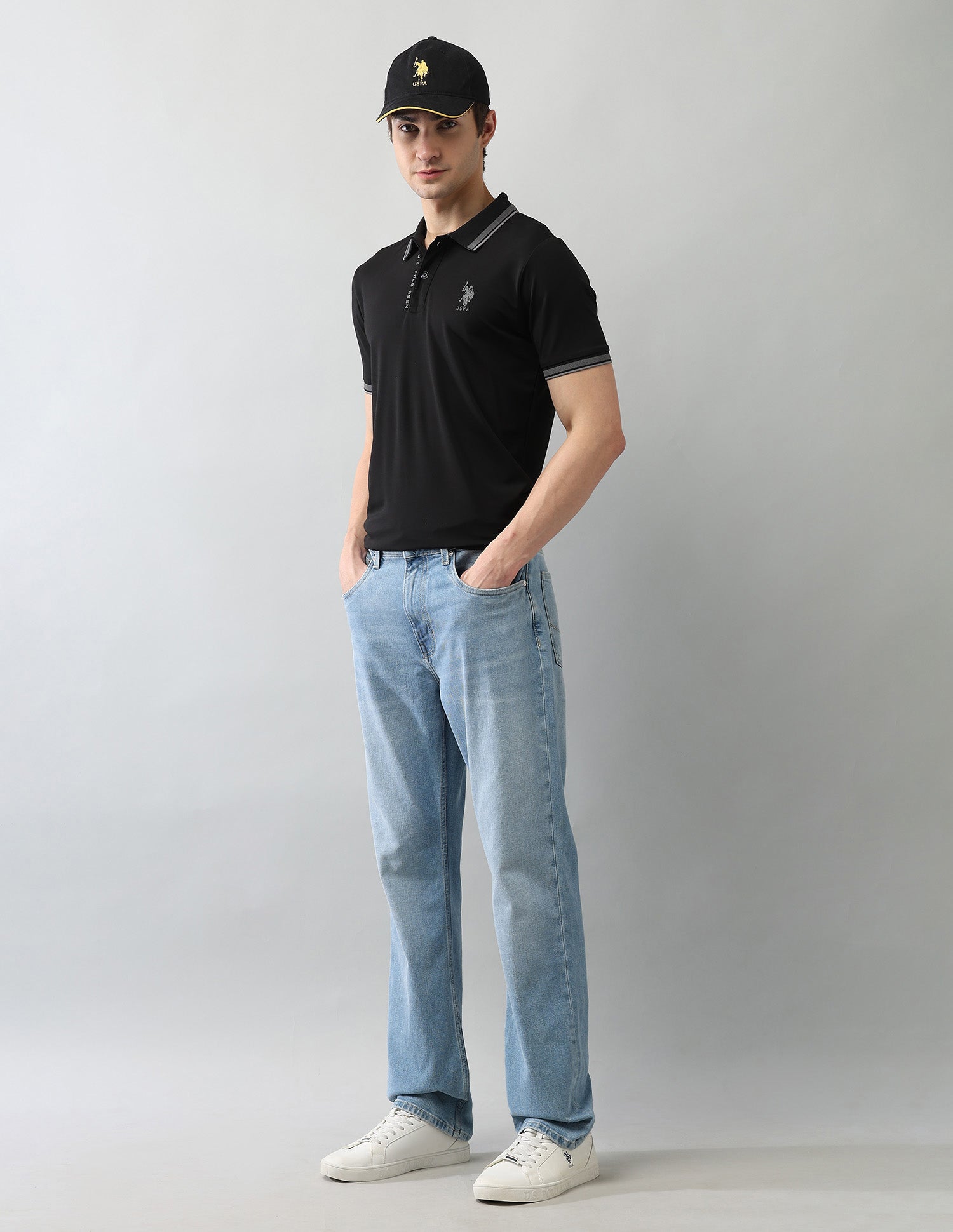 Solid Pure Cotton Black Label Polo Shirt Black - U.S. Polo Assn. India | Large