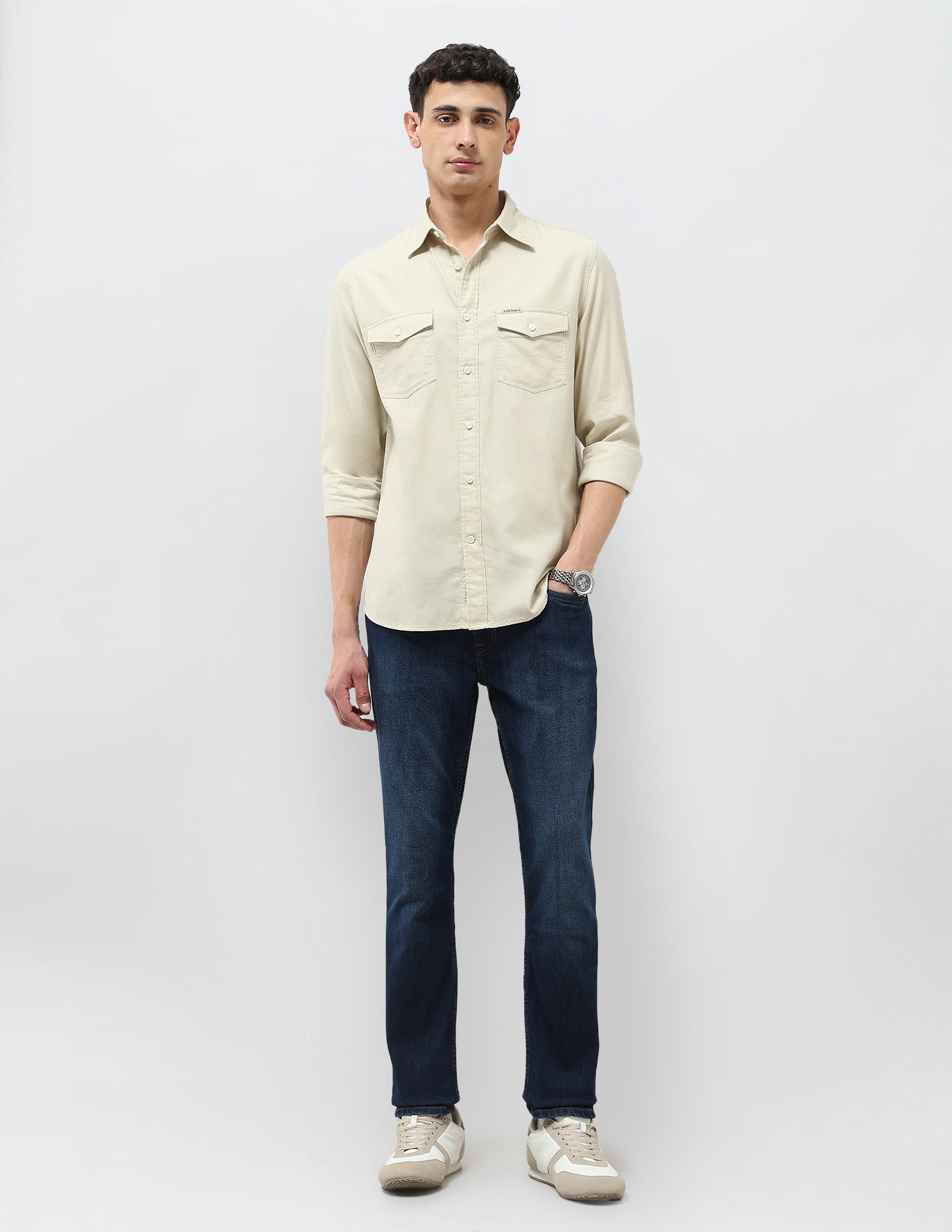 Solid Regular Fit Shirt Beige - U.S. POLO ASSN. | Large