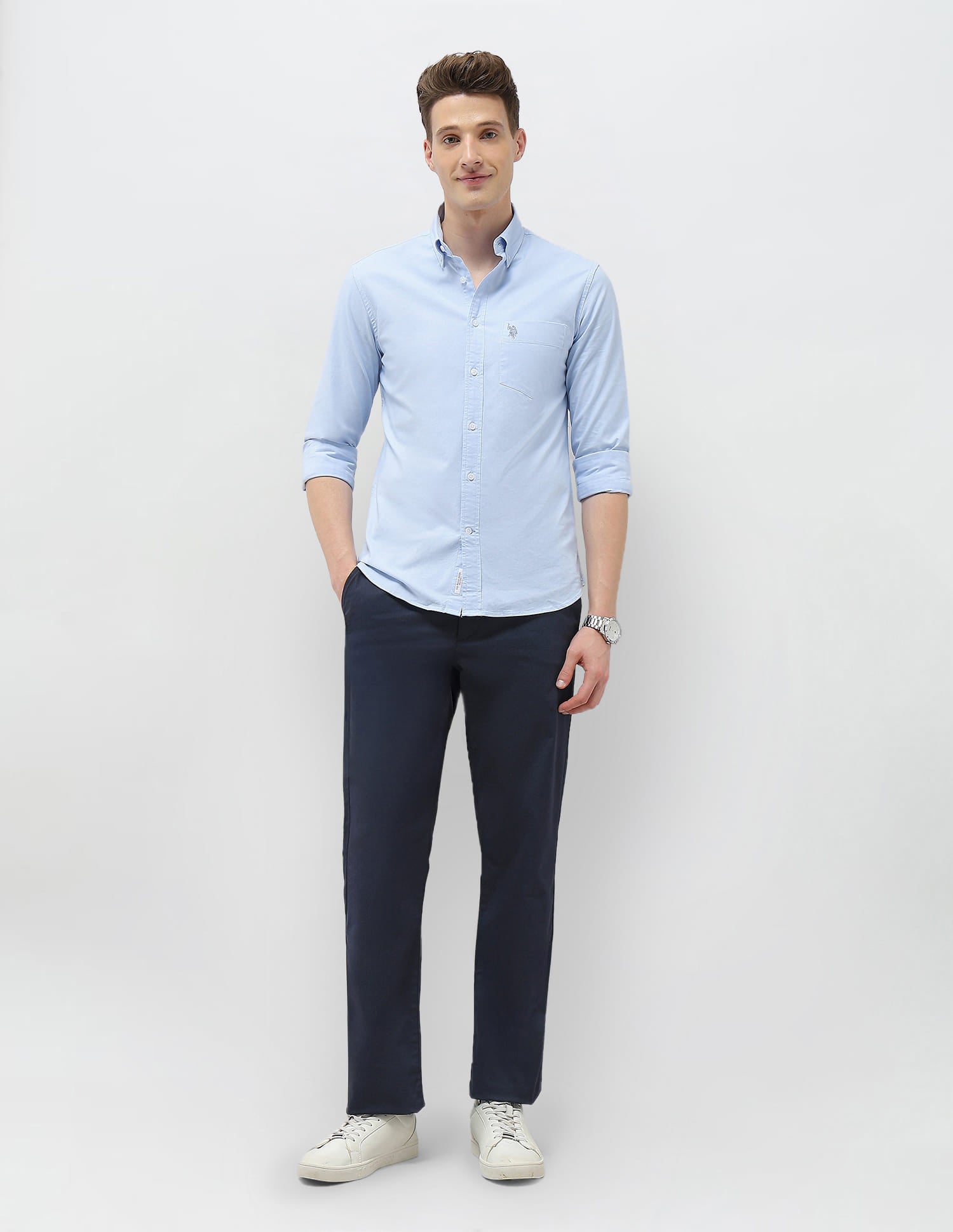 Tailored Fit Oxford Shirt Light Blue - U.S. Polo Assn. India | Large