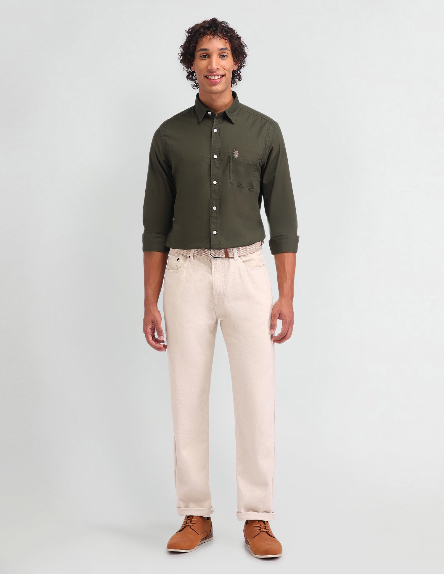 Solid Pattern Twill Shirt Olive - U.S. Polo Assn. India | Large