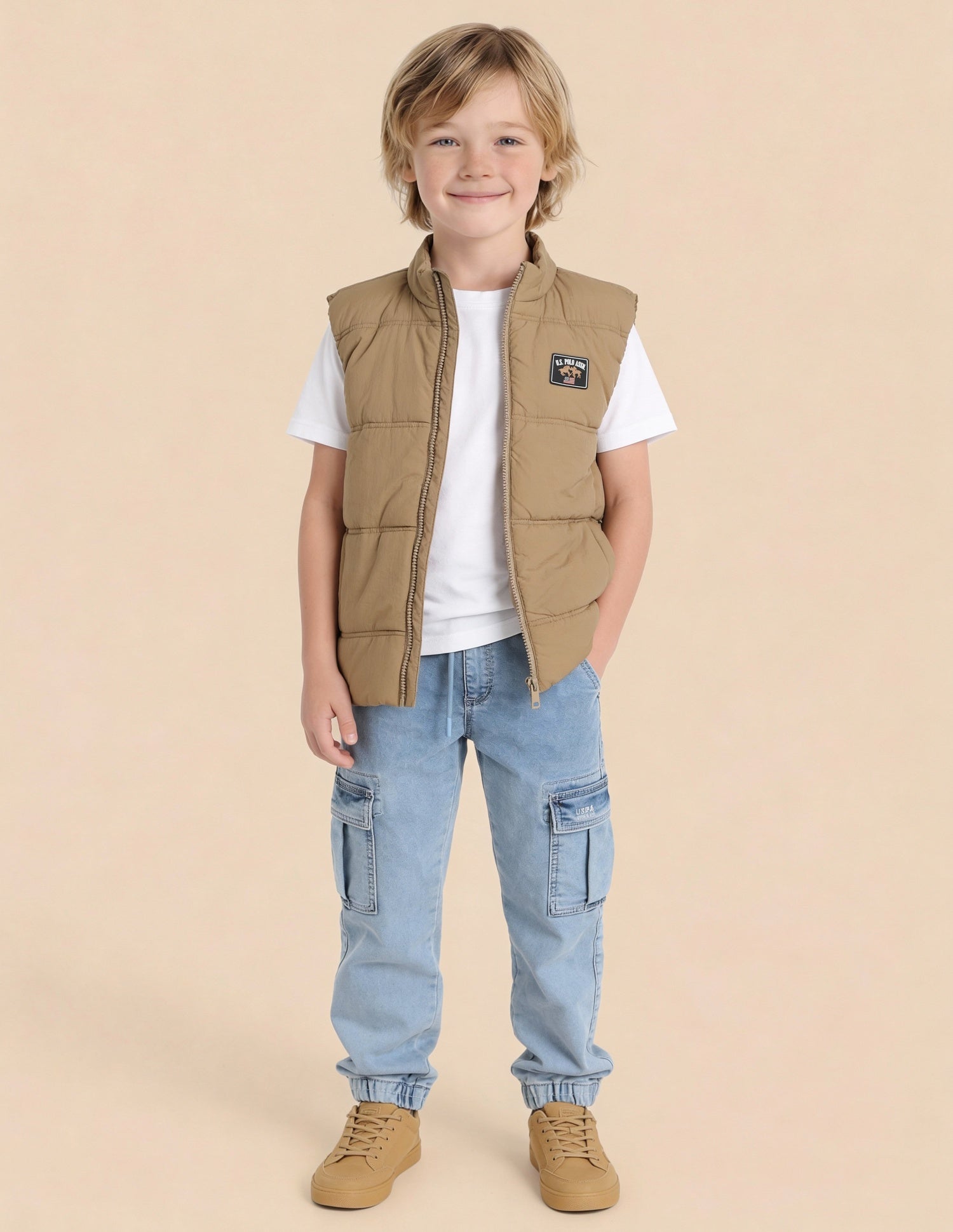 Boys Solid Puffer Jacket Beige - U.S. Polo Assn. India | Large