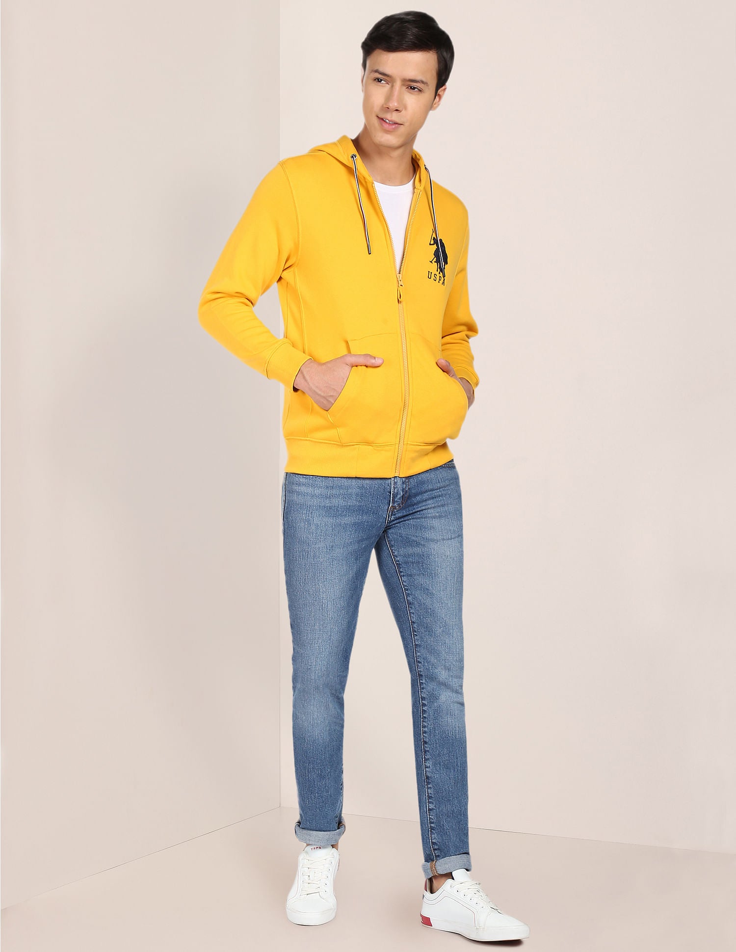 Solid Hooded Sweatshirt Yellow - U.S. POLO ASSN. | Large