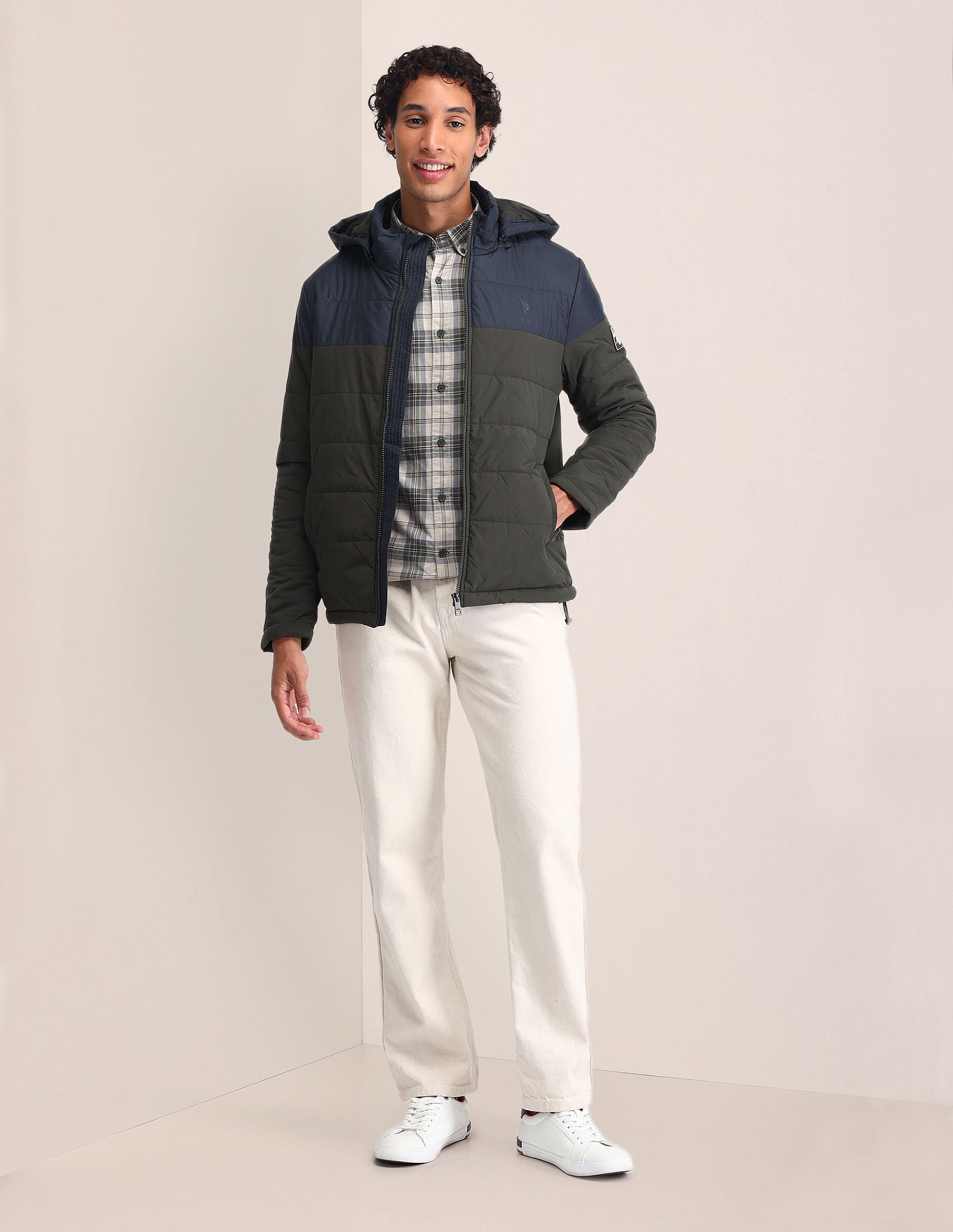 Regular Fit Colourblocked Padded Jacket Navy - U.S. Polo Assn. India | Large