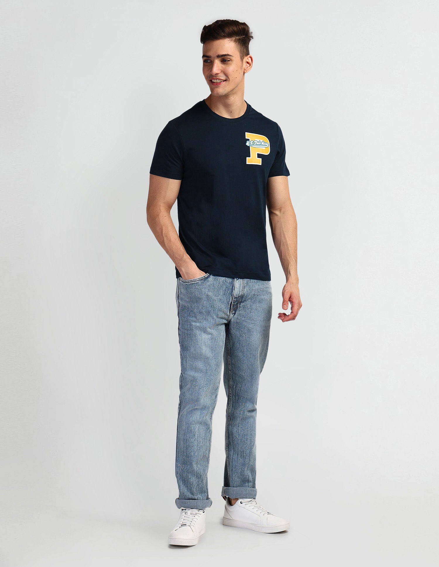 Graphic Print Crew Neck T-Shirt Navy - U.S. Polo Assn. India | Large