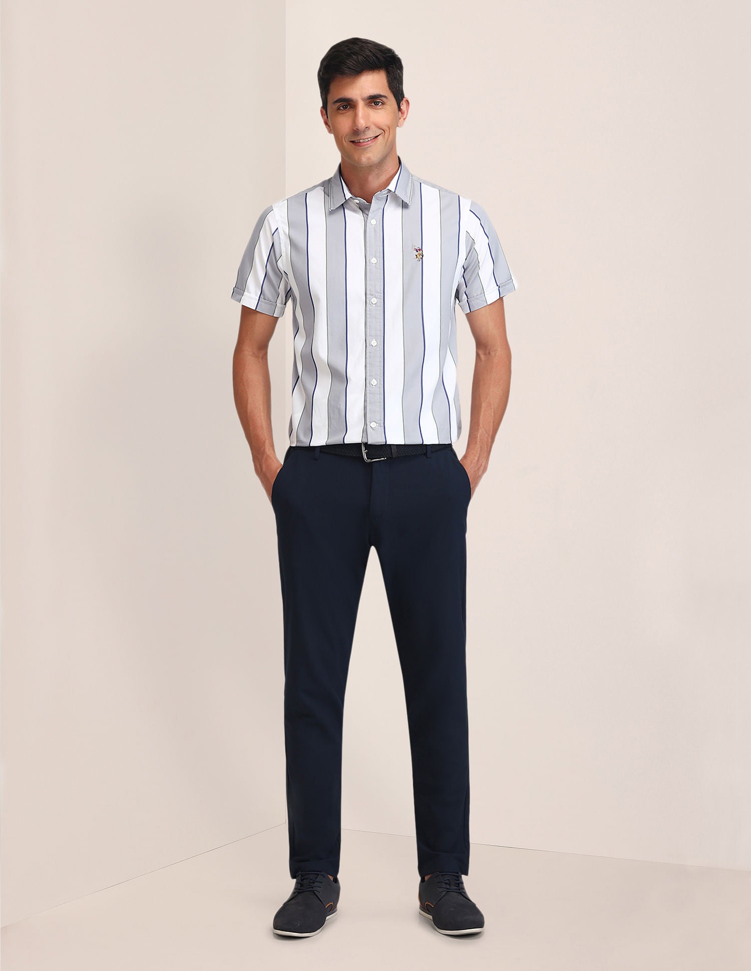 Tailored Fit Poplin Shirt Grey - U.S. Polo Assn. India | Large