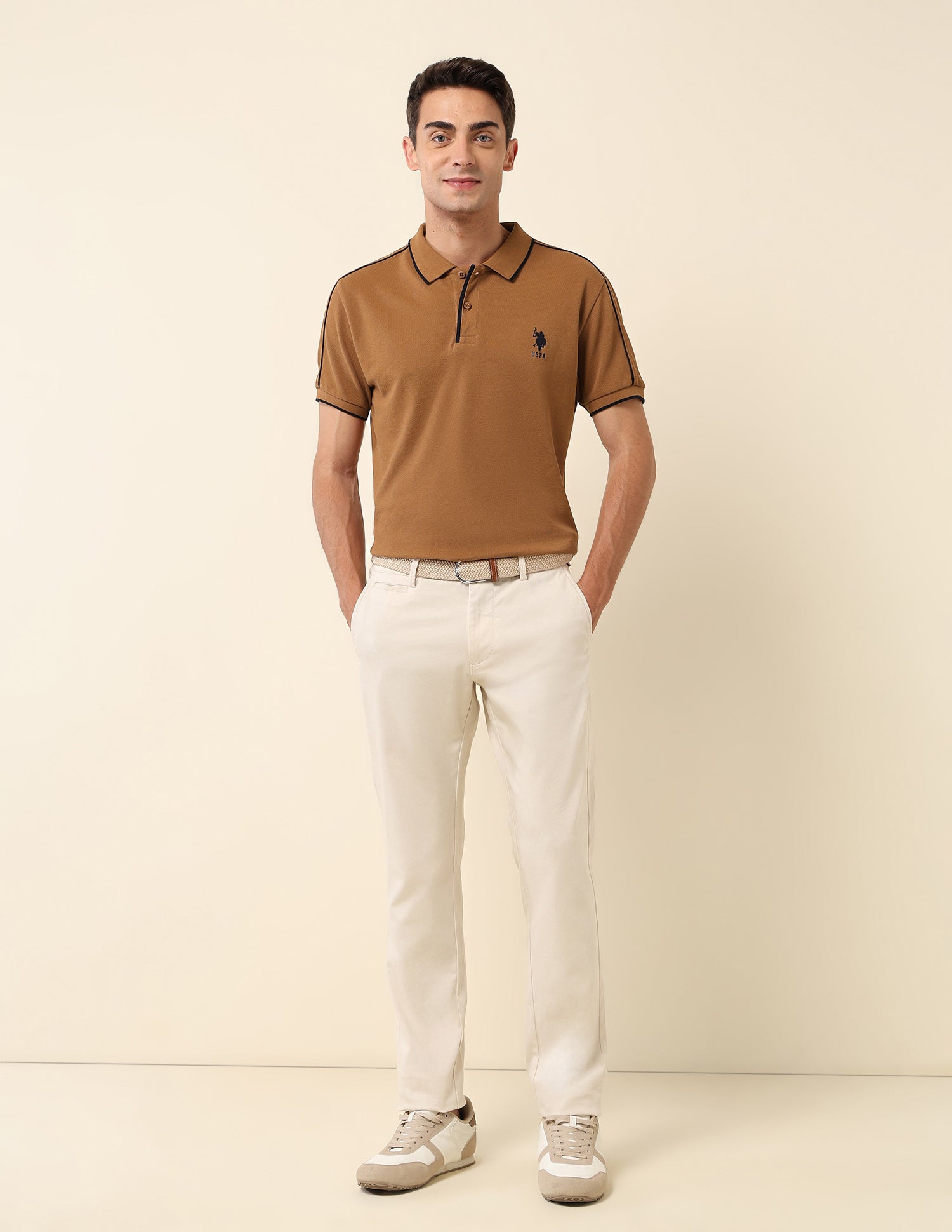 Solid Slim Fit Polo Shirt Brown - U.S. Polo Assn. India | Large