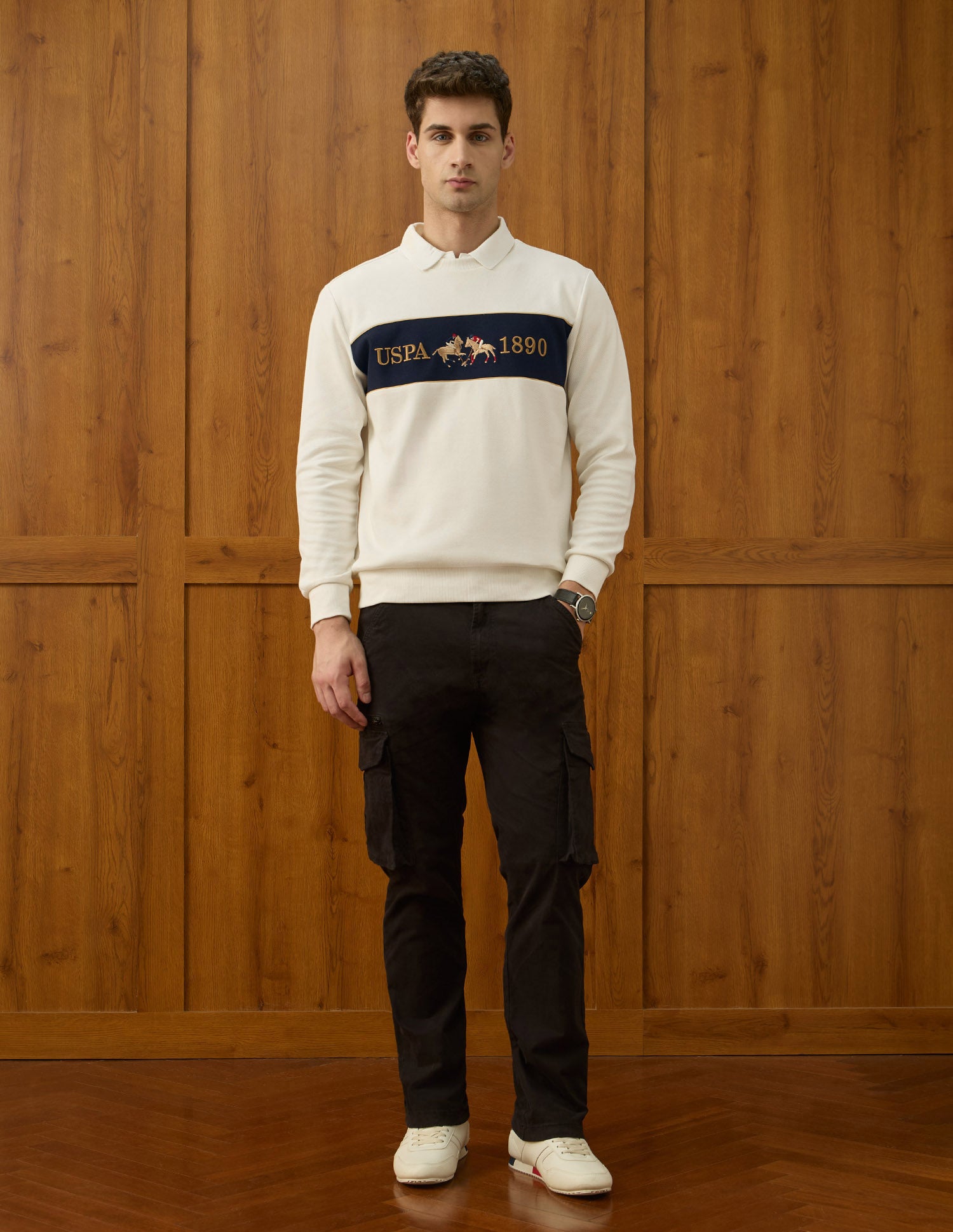 Brand Embroidered Varsity Theatre Sweatshirt Off White - U.S. POLO ASSN. | Large