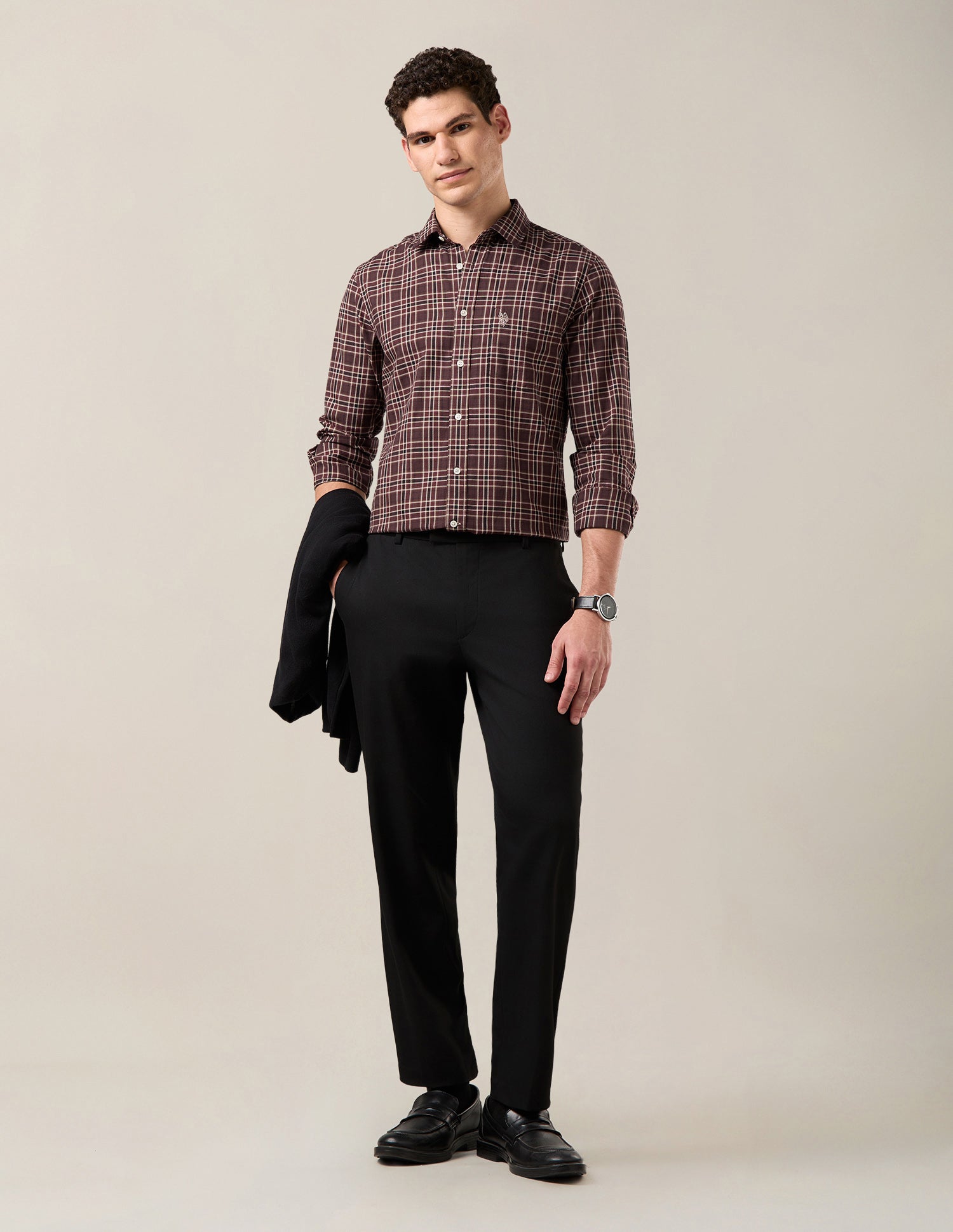 Grid Tattersall Checked Tailored Fit Shirt Maroon - U.S. Polo Assn. India | Large