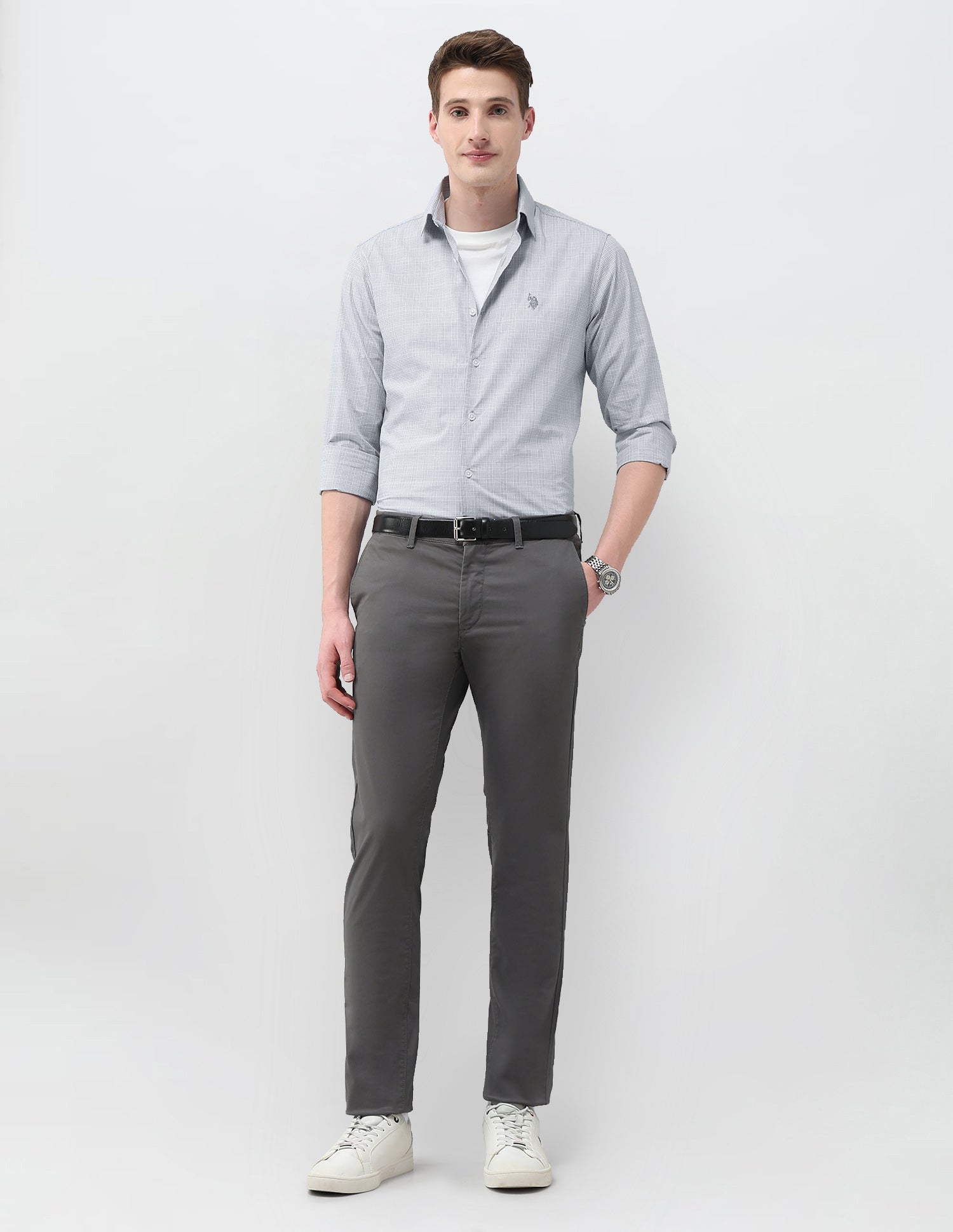 Tailored Fit Satin Shirt Light Grey - U.S. Polo Assn. India | Large