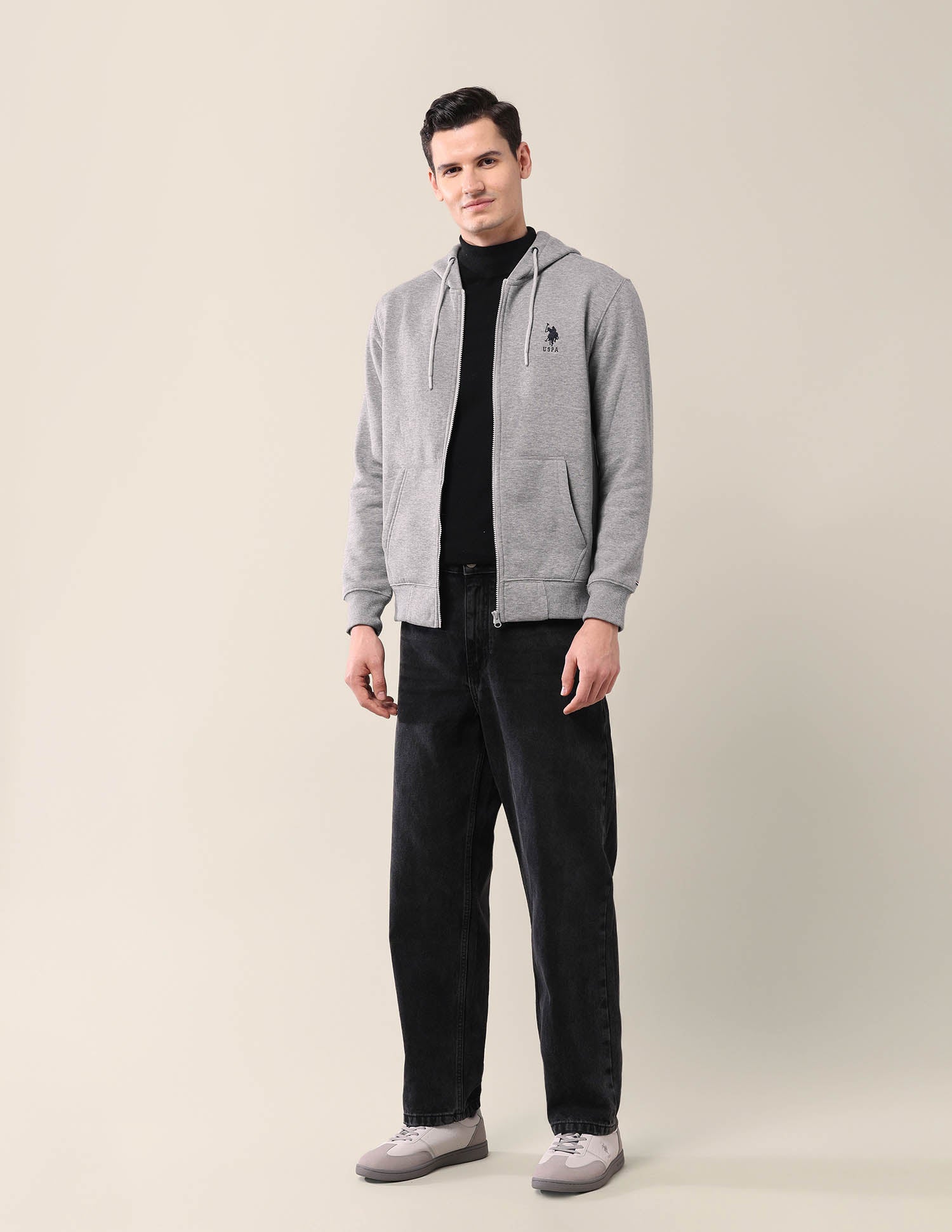 Solid Hooded Sweatshirt Grey Mel - U.S. Polo Assn. India | Large