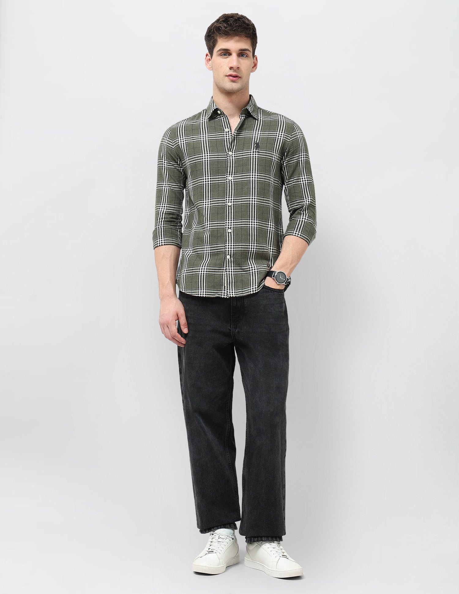 Twill Tartan Checked Shirt Light Olive - U.S. POLO ASSN. | Large