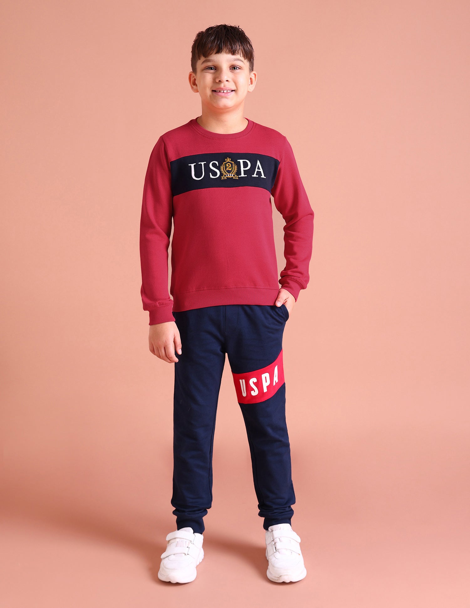 Boys Dark Red Crew Neck Embroidered Logo Cotton Sweatshirt Dark Red - U.S. POLO ASSN. | Large