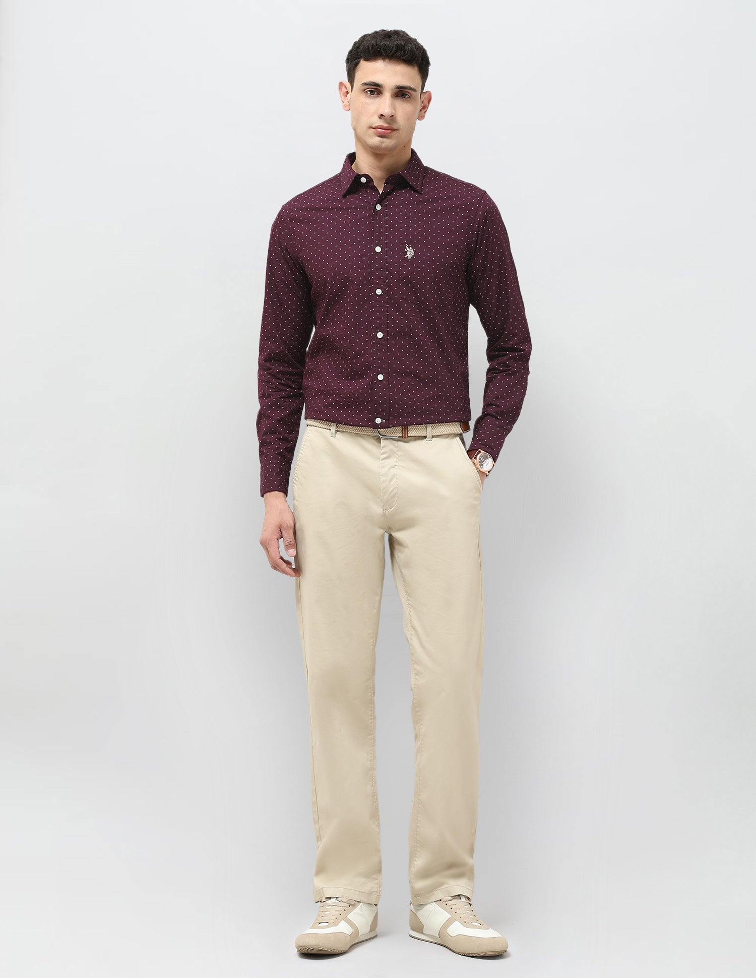 Tailored Fit All-Over Printed Shirt Wine - U.S. Polo Assn. India | Large