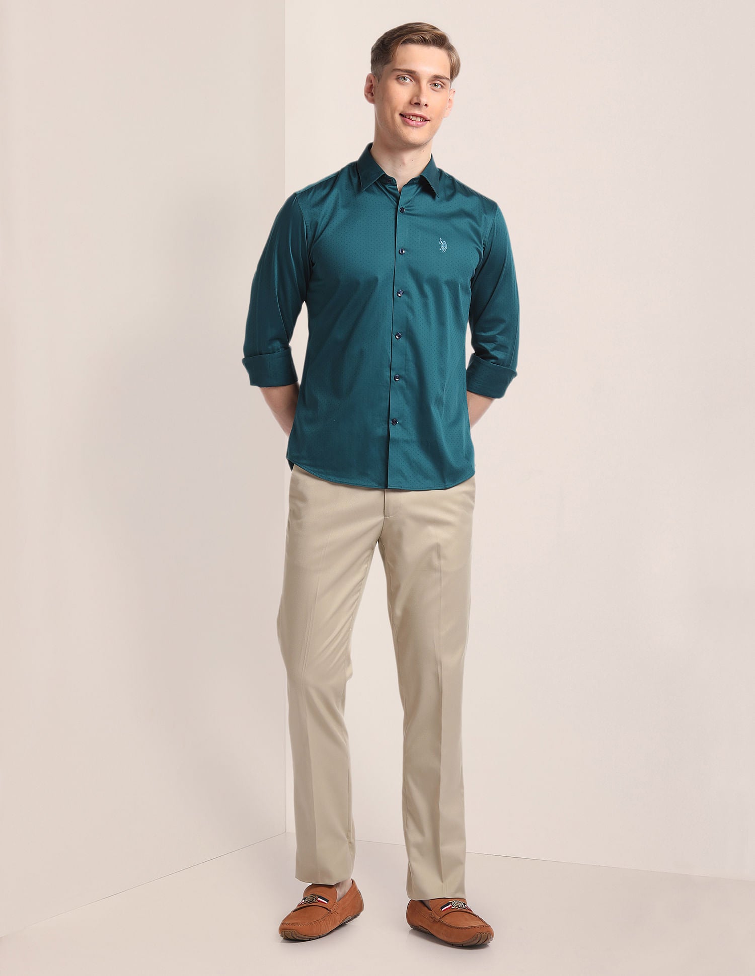 Self Design Premium Shirt Teal - U.S. Polo Assn. India | Large