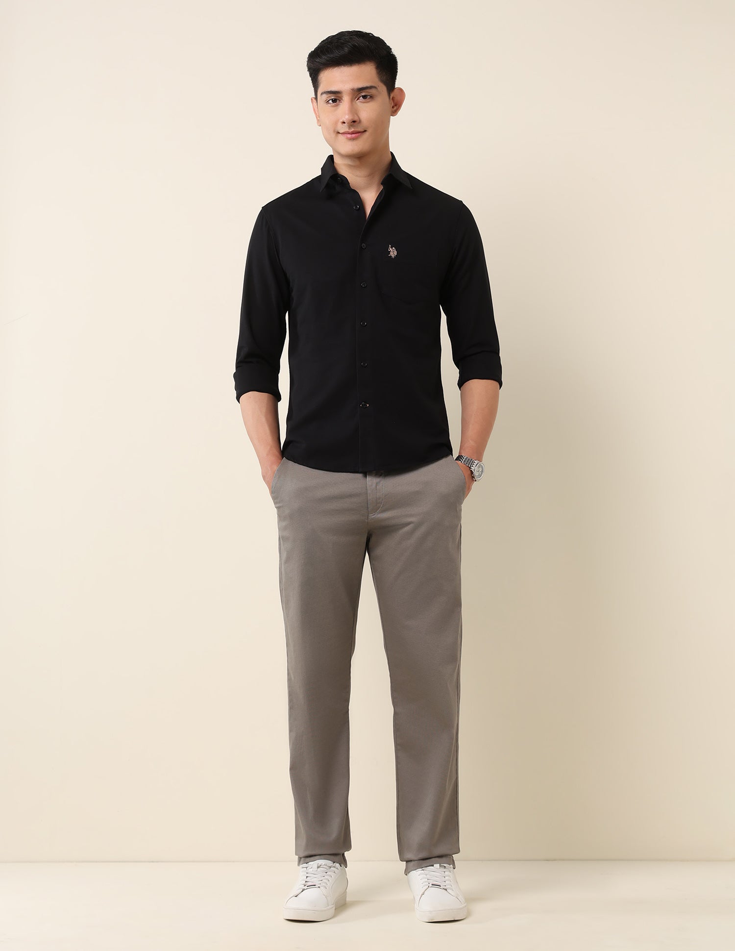 Tailored Fit Twill Shirt Black - U.S. Polo Assn. India | Large