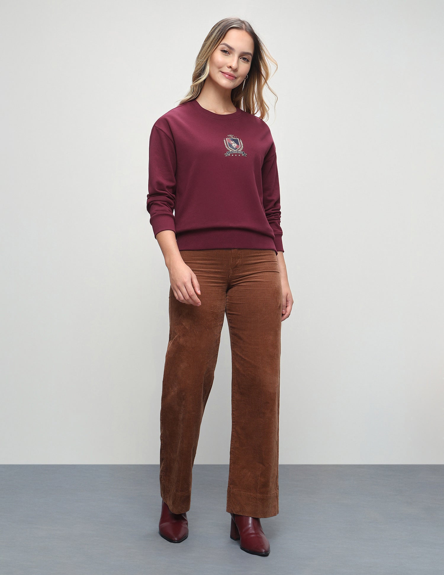 Brand Embossed Relaxed Fit Sweatshirt Maroon - U.S. Polo Assn. India | Large