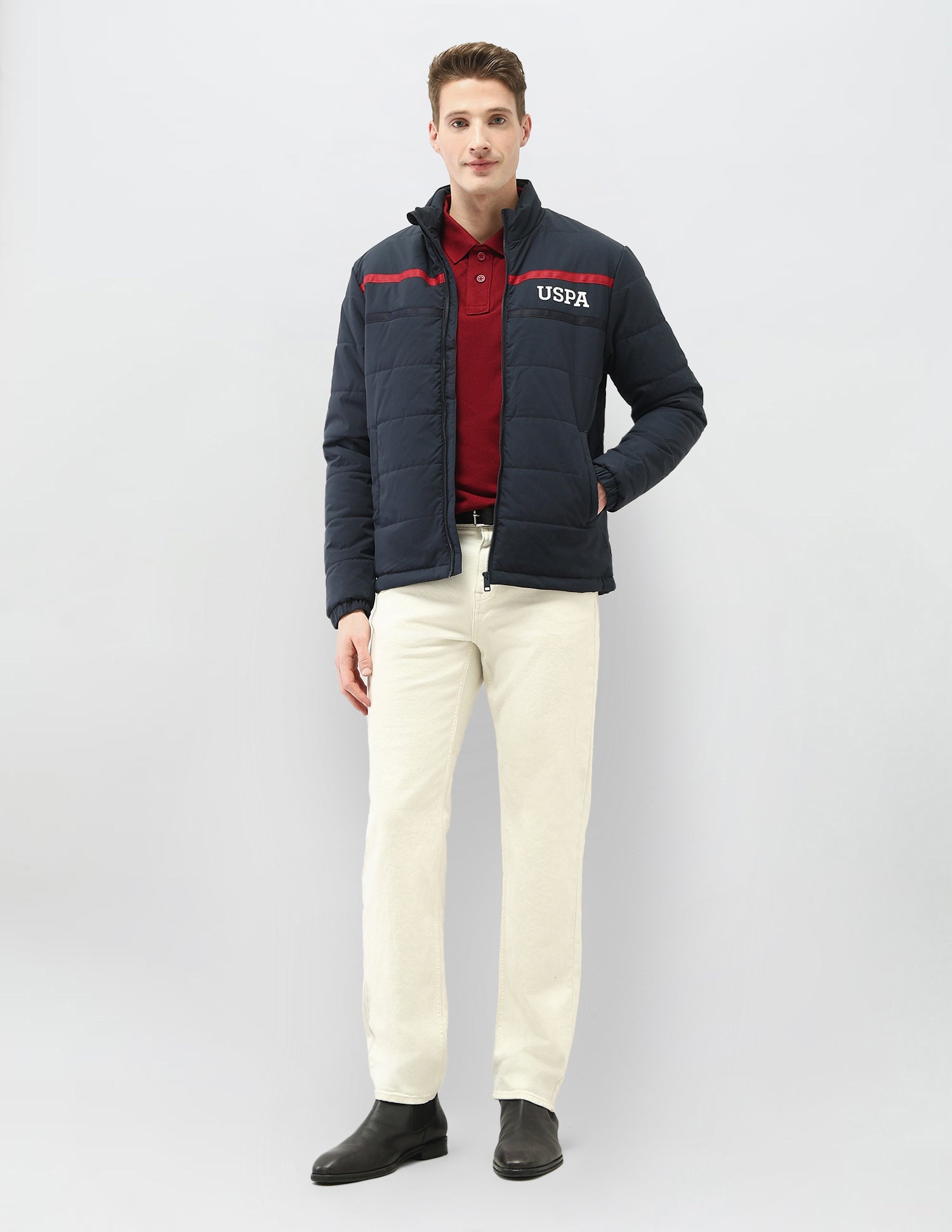 Solid Regular Fit Puffer Jacket Navy - U.S. Polo Assn. India | Large