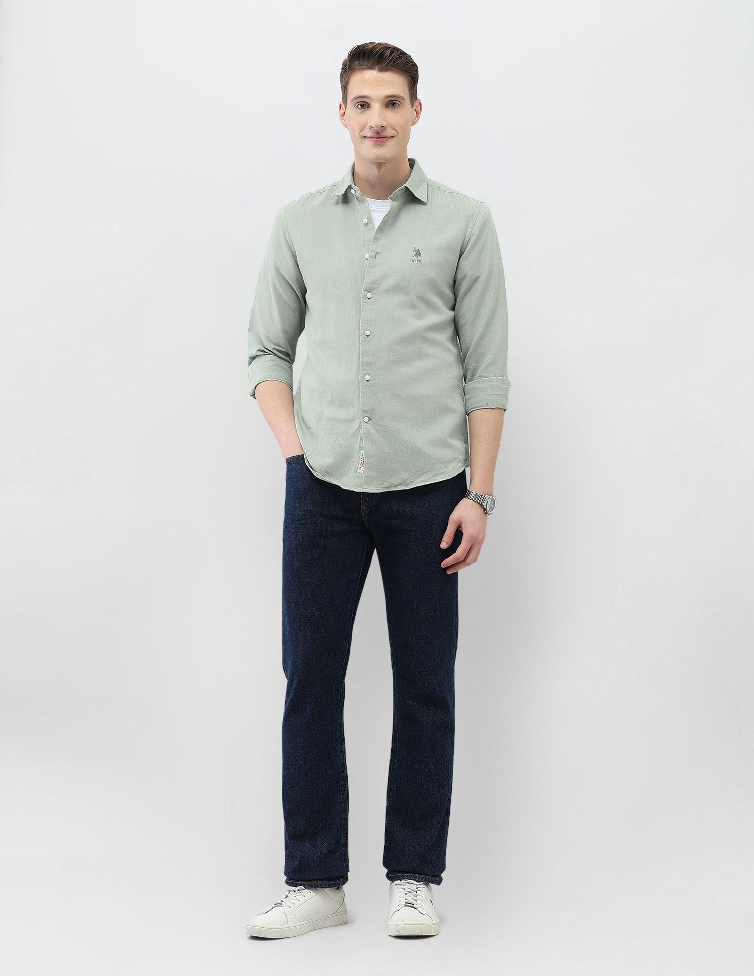 Motel On The Coast Regular Fit Shirt Light Green - U.S. Polo Assn. India | Large