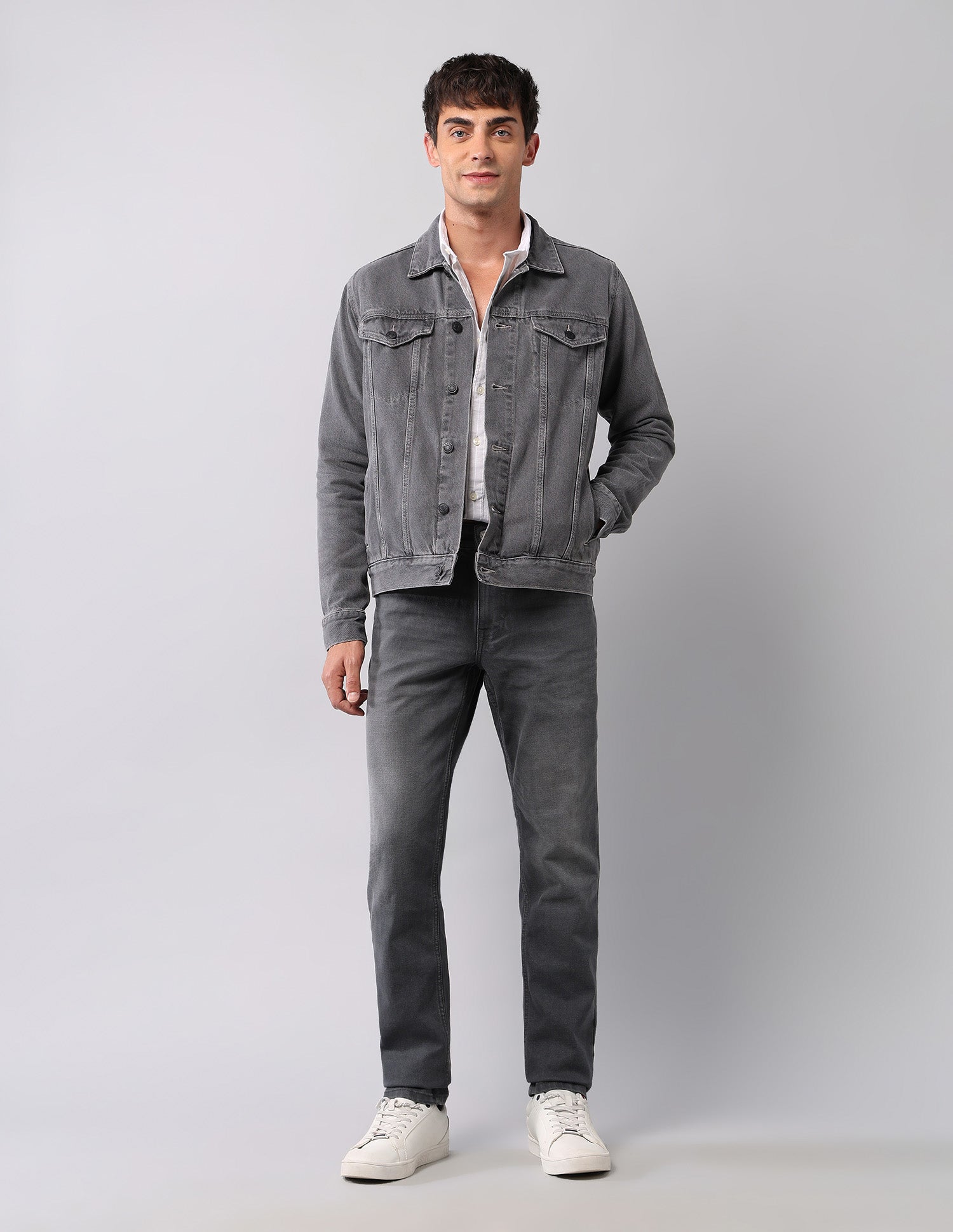 Pure Cotton Regular Fit Denim Jacket Grey - U.S. Polo Assn. India | Large