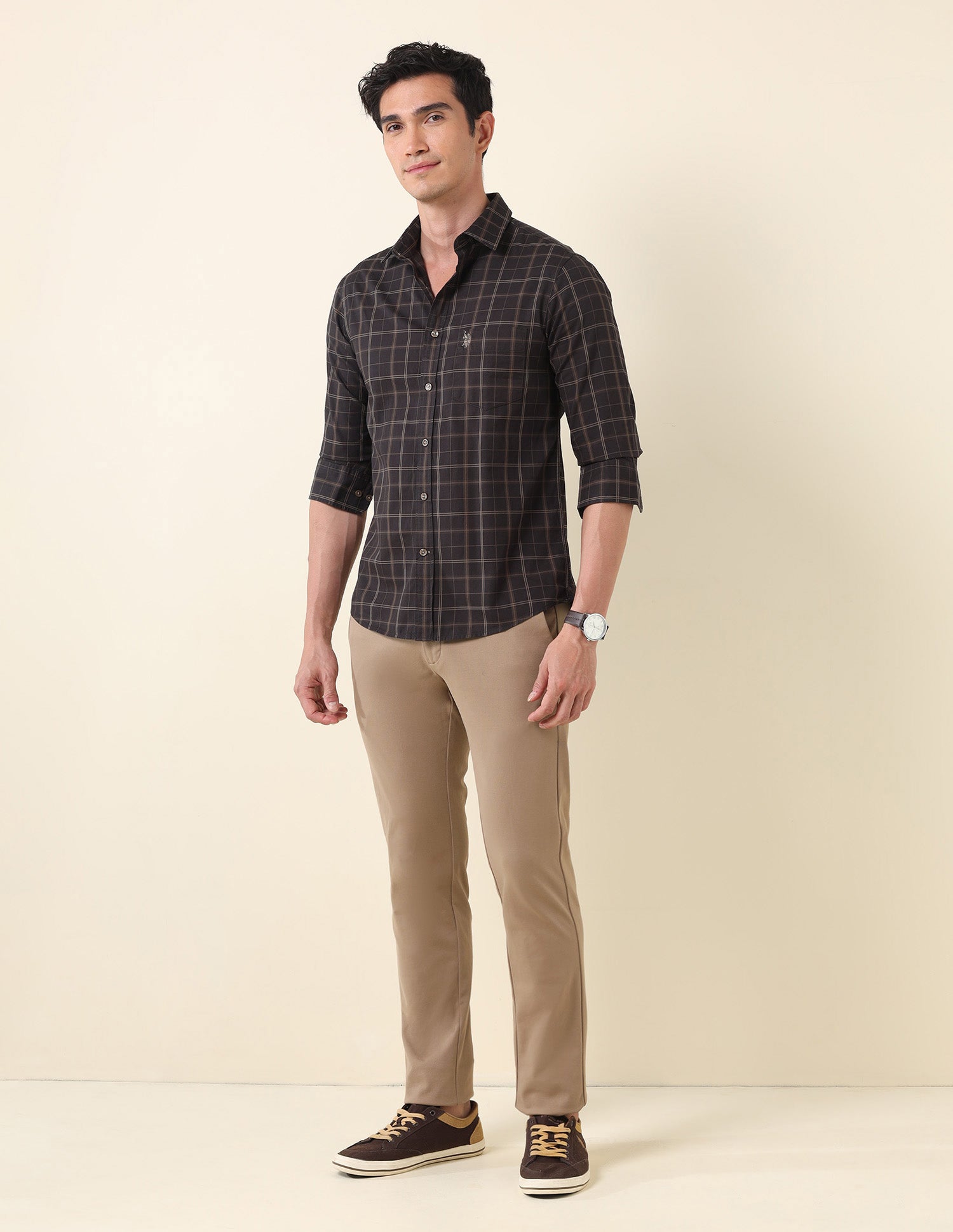 Grid Tattersall Checked Tailored Fit Shirt Dark Brown - U.S. Polo Assn. India | Large