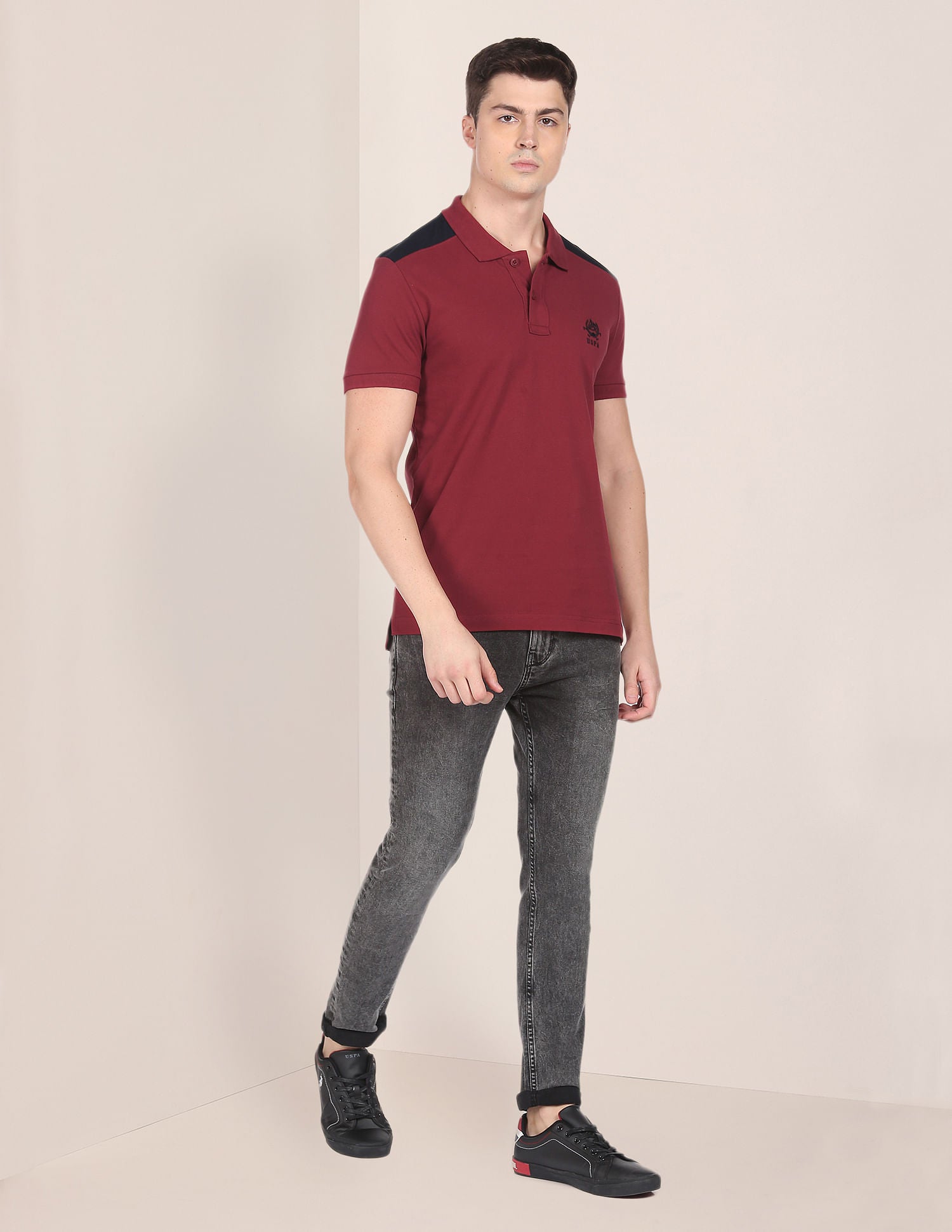 Colour Block Cotton Polo Shirt Maroon - U.S. POLO ASSN. | Large