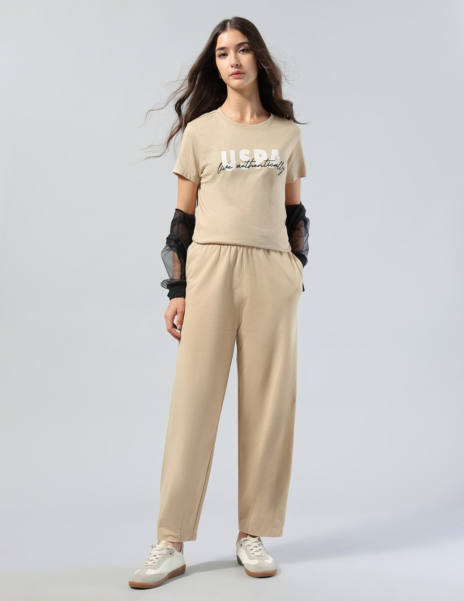 Mid Rise Barrel Fit Lounge Trousers Beige - U.S. POLO ASSN. | Large