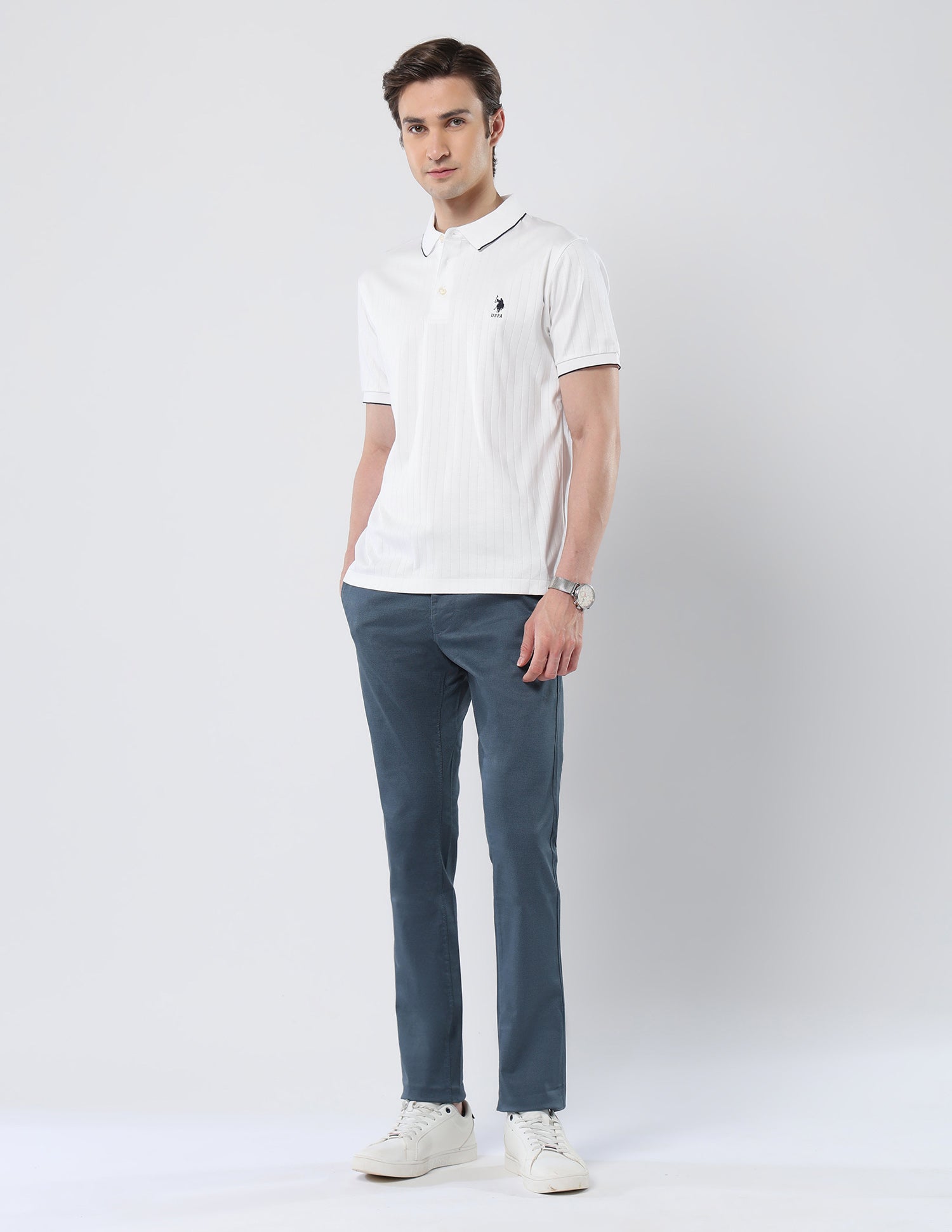 Textured Cotton 135 Anniversary Polo Shirt White - U.S. Polo Assn. India | Large