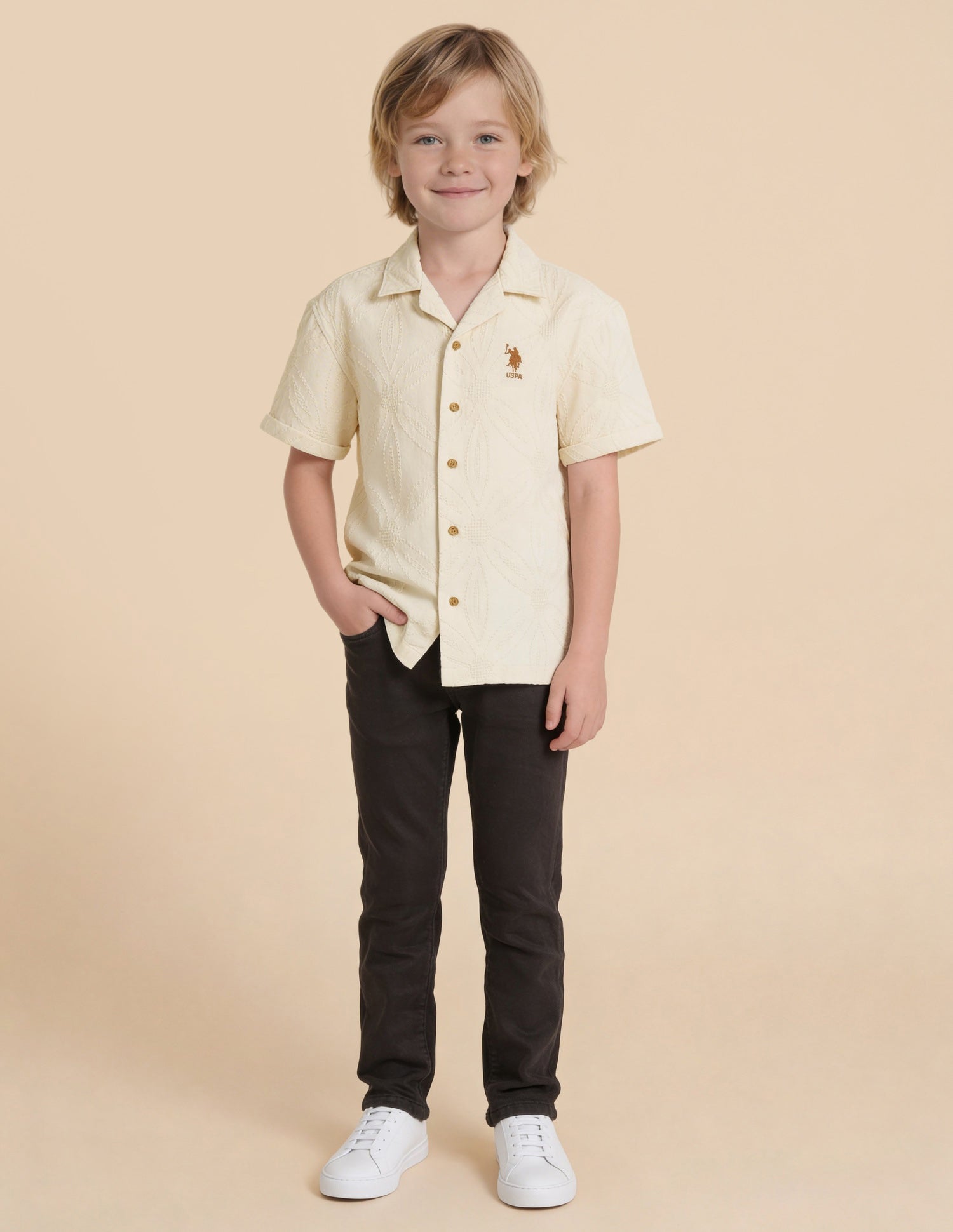 Self Design Floral Dobby Shirt Cream - U.S. Polo Assn. India | Large