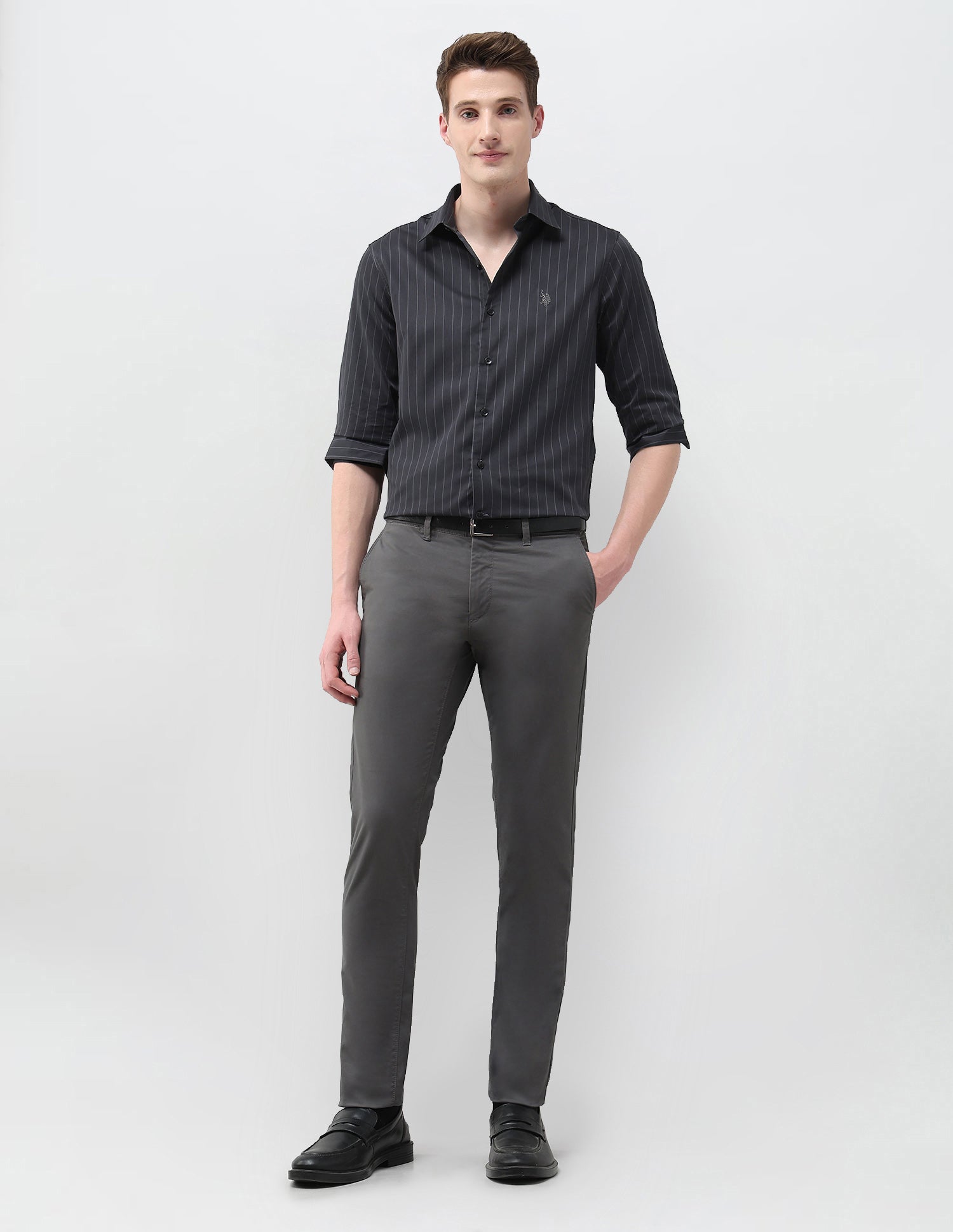 Tailored Fit Satin Shirt Dark Grey - U.S. Polo Assn. India | Large