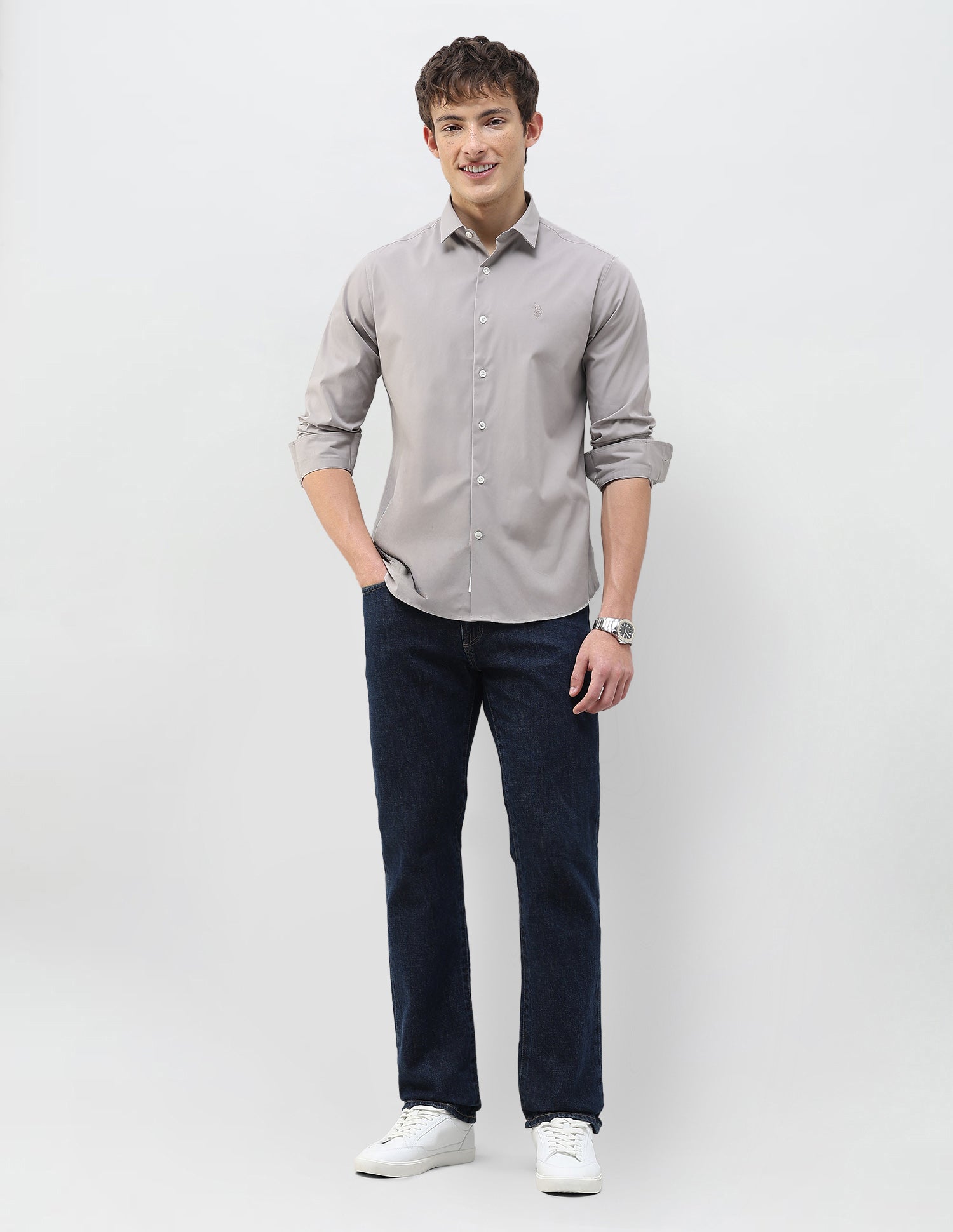 Regular Fit Solid Shirt Grey - U.S. Polo Assn. India | Large