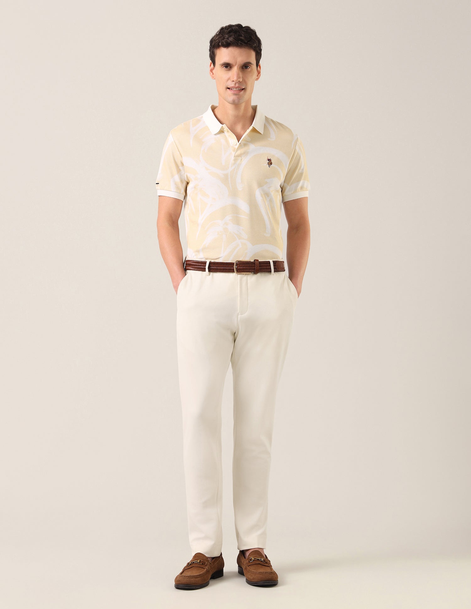 Abstract Printed Slim Fit Polo Shirt Beige - U.S. Polo Assn. India | Large