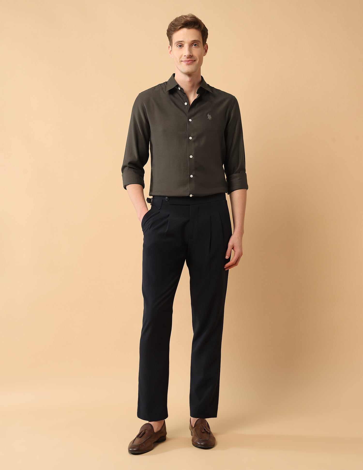 Pacho X Twill Tailored Fit Shirt Choco - U.S. Polo Assn. India | Large