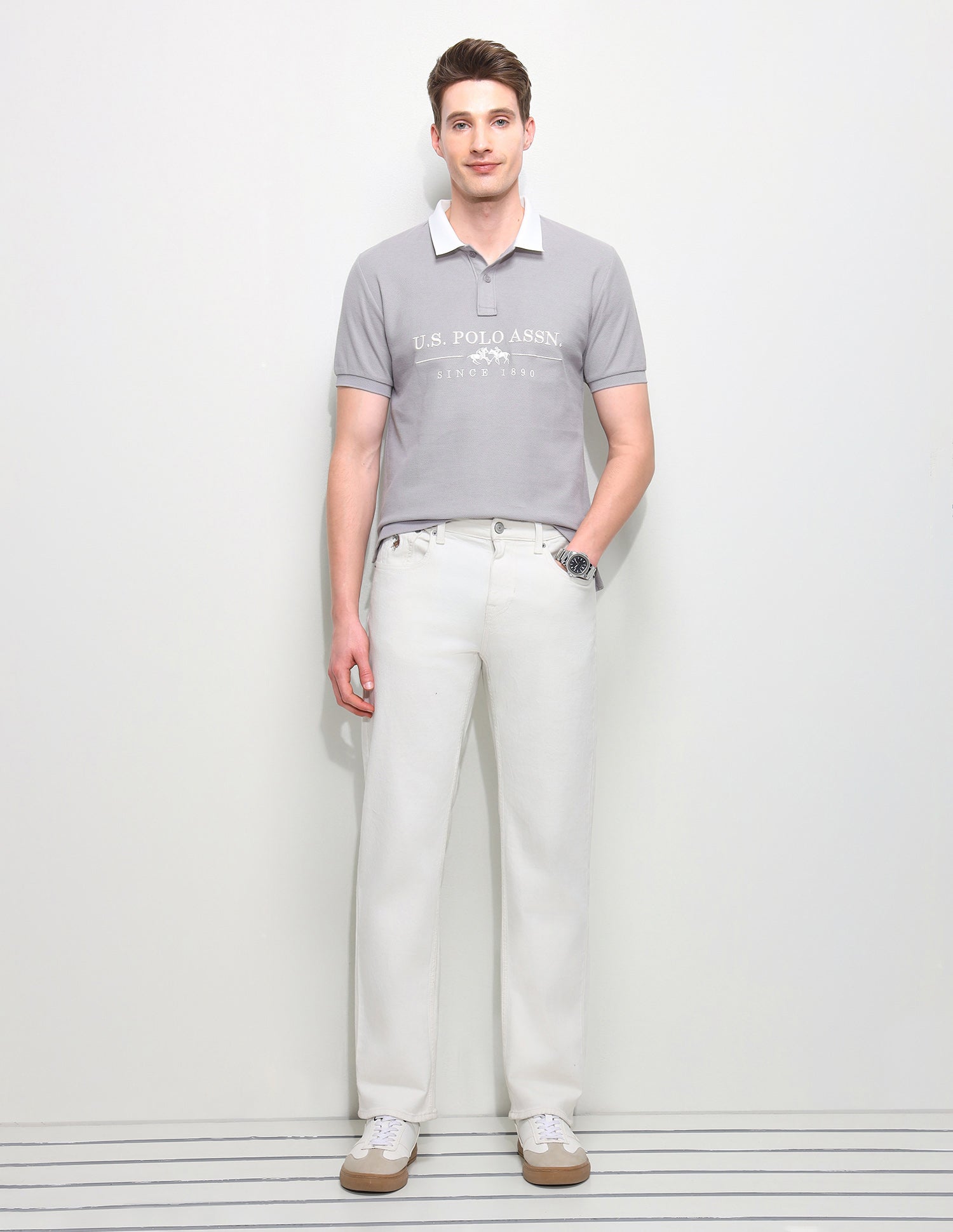 Brand Embroidered Slim Fit Polo Shirt Grey - U.S. Polo Assn. India | Large
