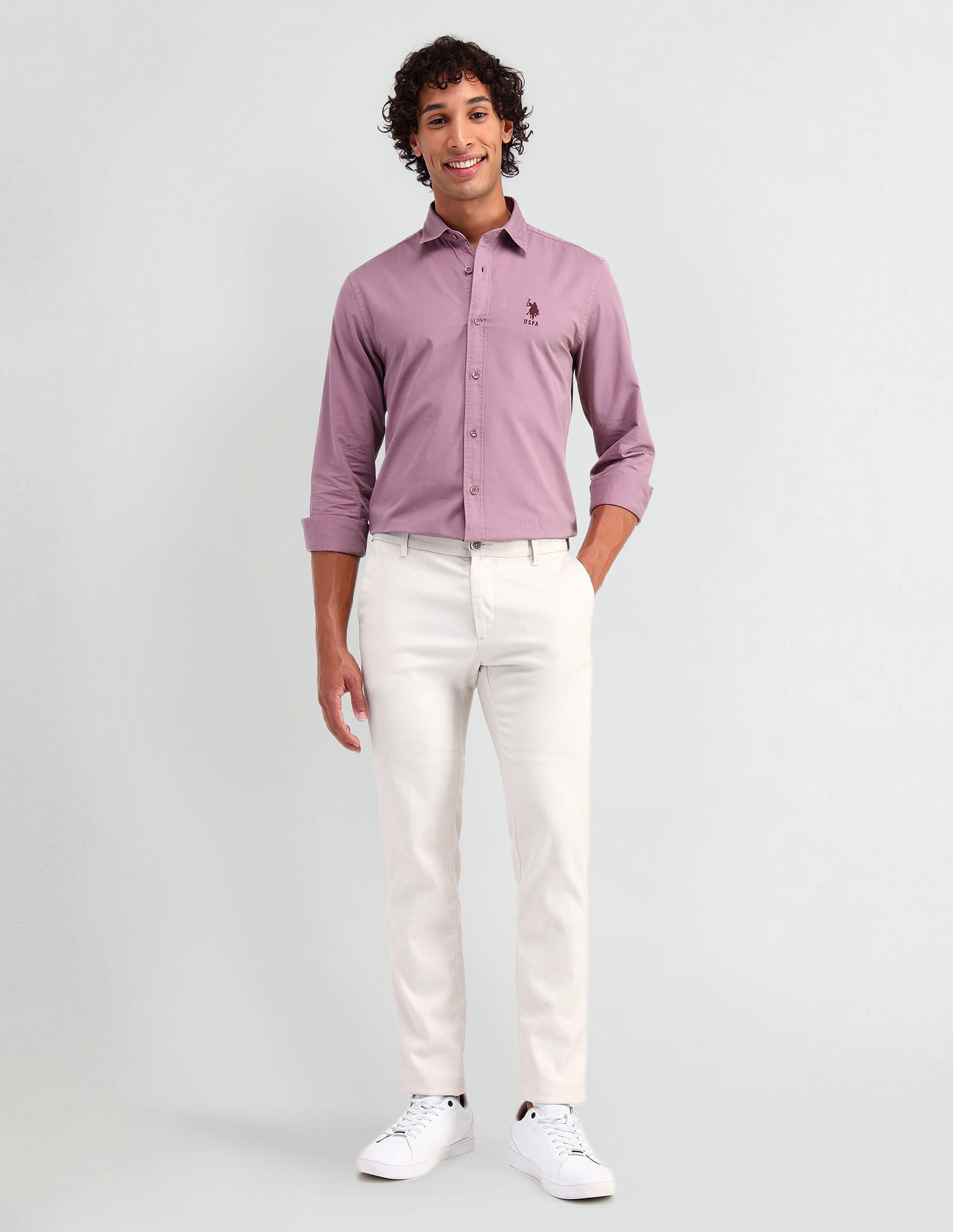 Slim Fit Cotton Twill Shirt Pink - U.S. Polo Assn. India | Large