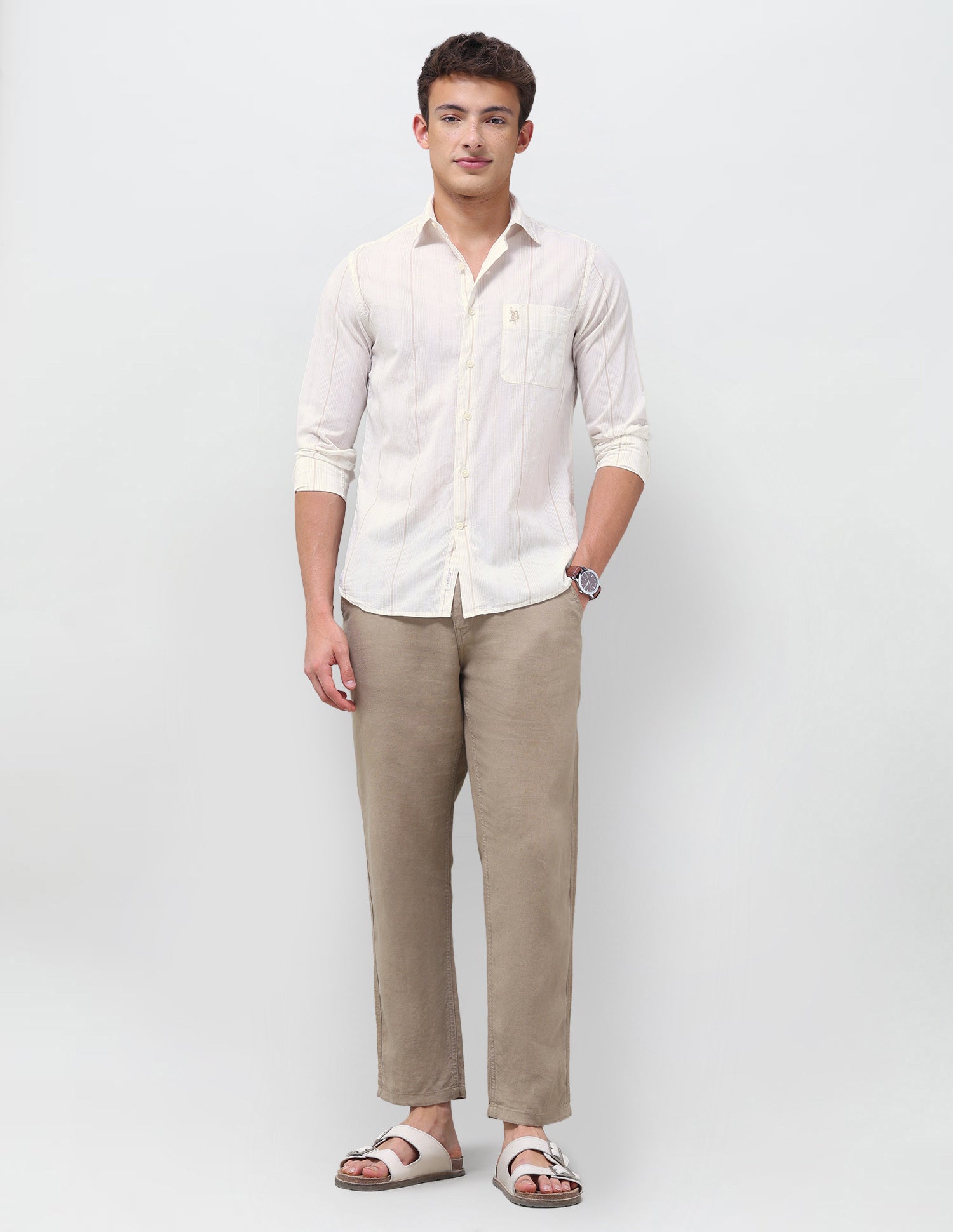 Vertical Striped Regular Fit Shirt Beige - U.S. Polo Assn. India | Large
