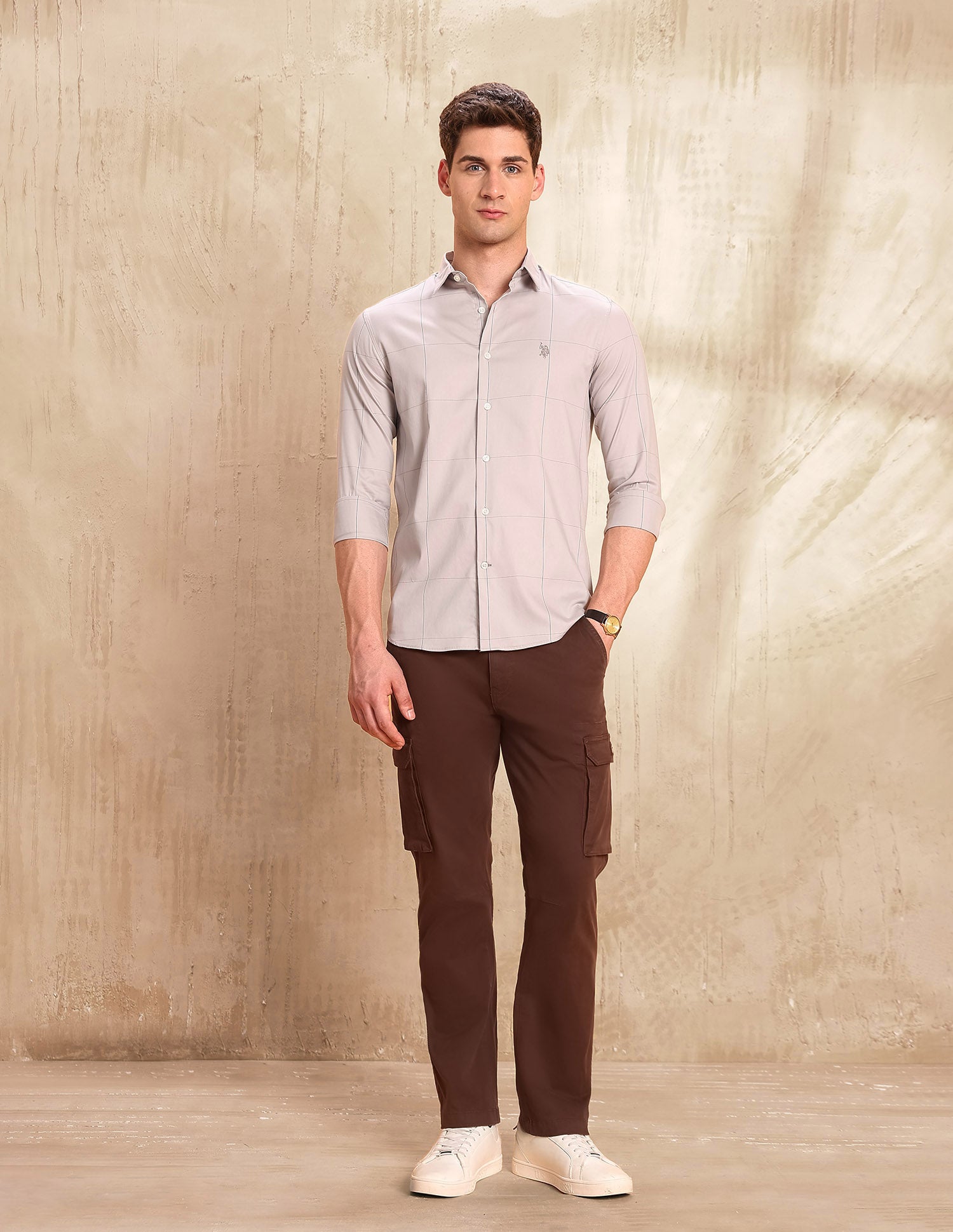 Twill Tailored Fit Shirt Light Khaki - U.S. POLO ASSN. | Large