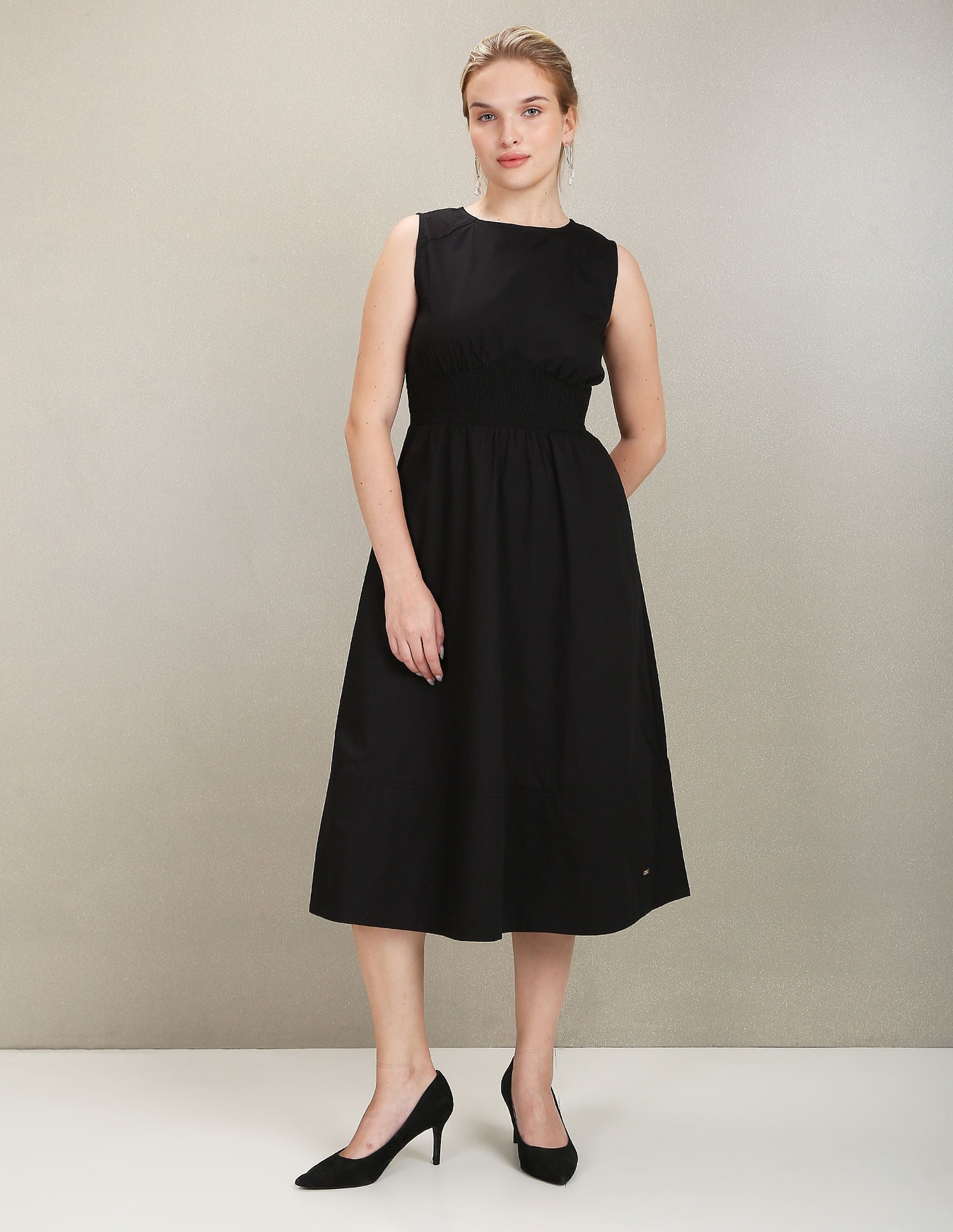 Boat Neck Cotton Fit And Flare Dress Black - U.S. POLO ASSN. | Large