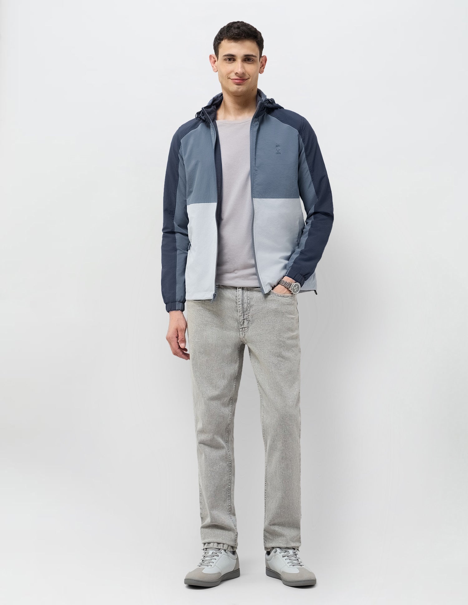 Colour Blocked Detachable Hood Jacket Grey - U.S. POLO ASSN. | Large