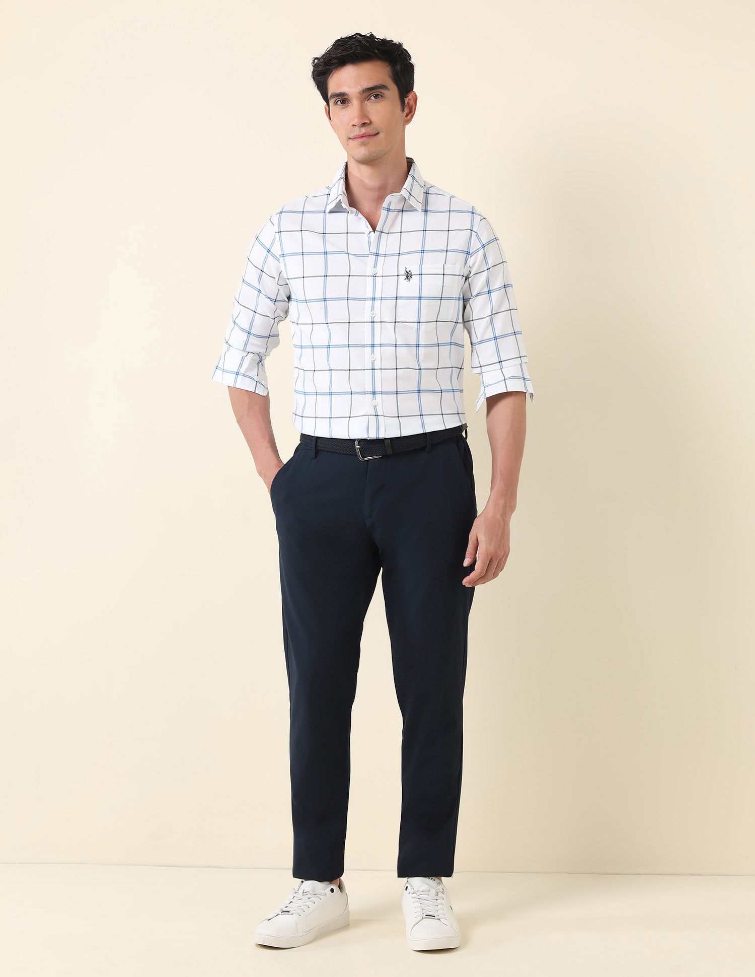 Grid Tattersall Checked Regular Shirt Blue - U.S. Polo Assn. India | Large