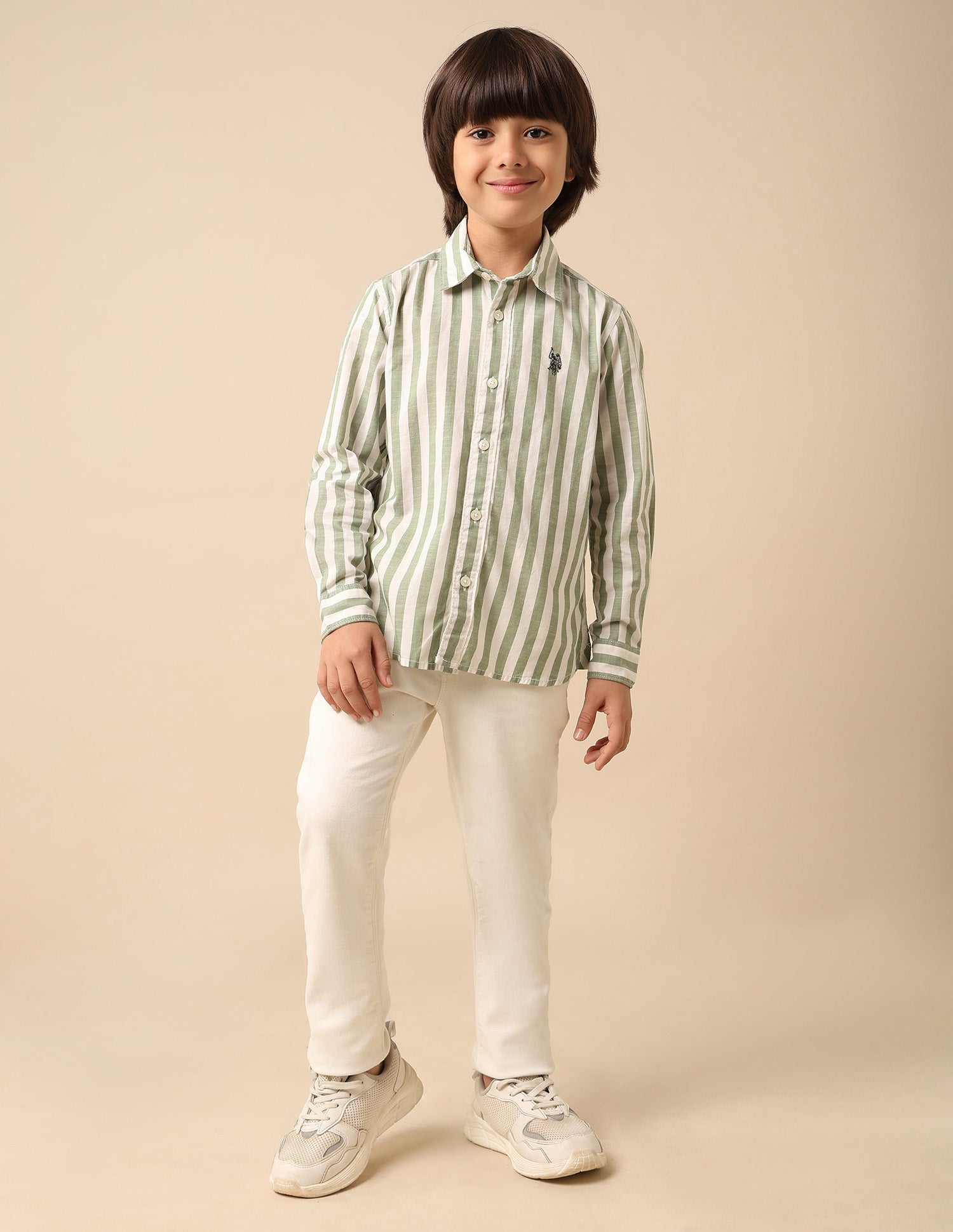 Boys Vertical Striped Regular Fit Shirt Green - U.S. POLO ASSN. | Large