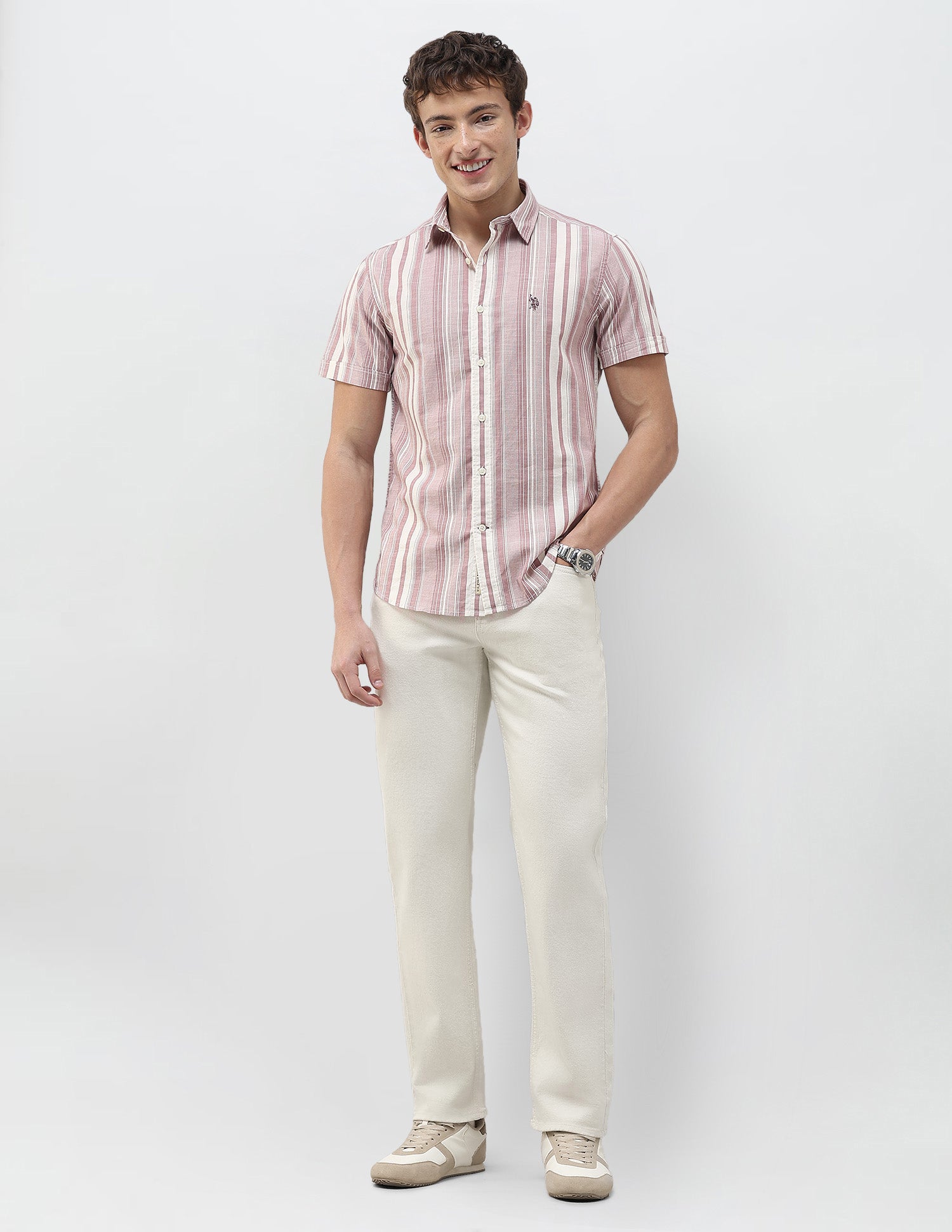Vertical Striped Regular Fit Shirt Rust - U.S. Polo Assn. India | Large