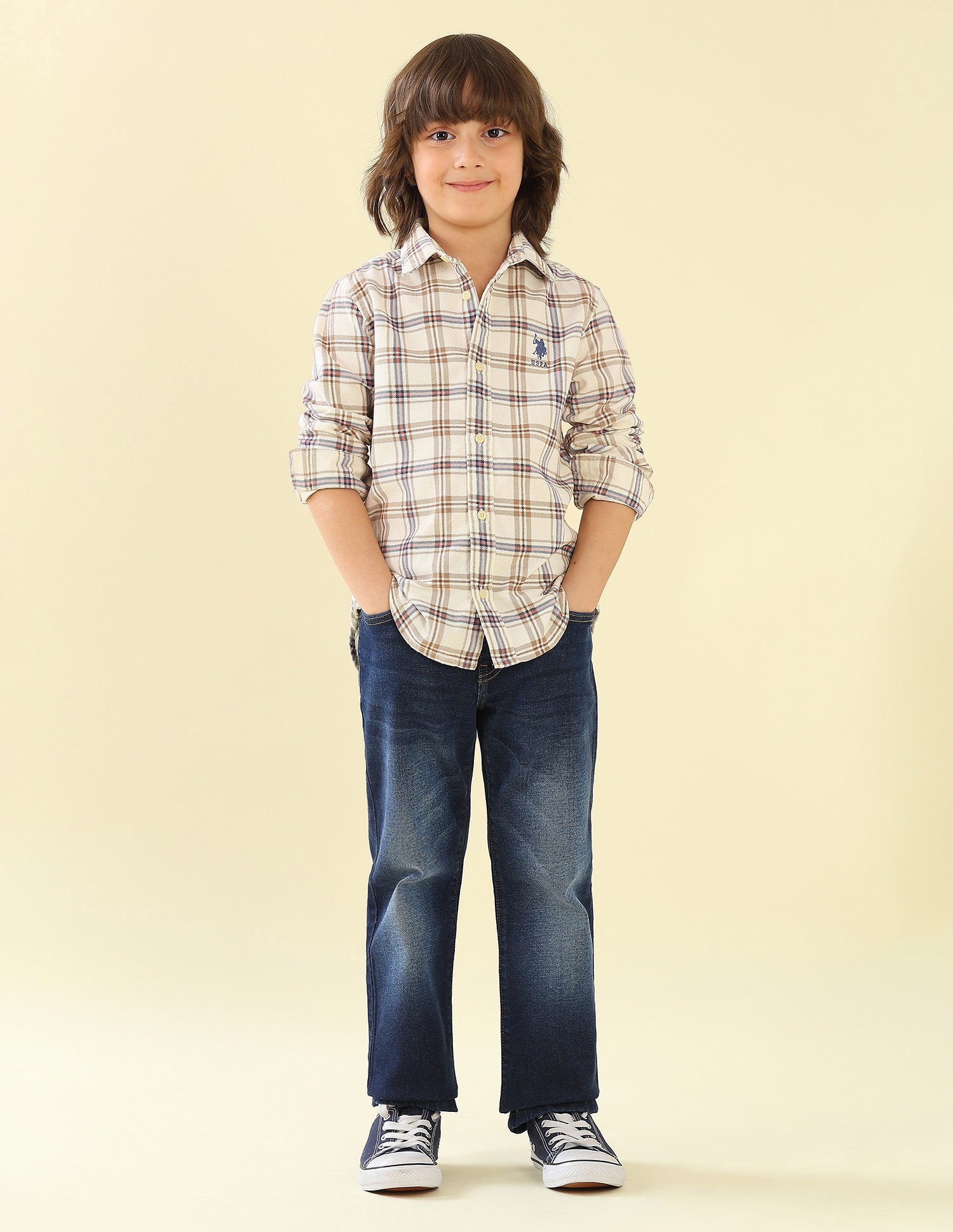 Corduroy Plaid Checked Shirt Off White - U.S. Polo Assn. India | Large