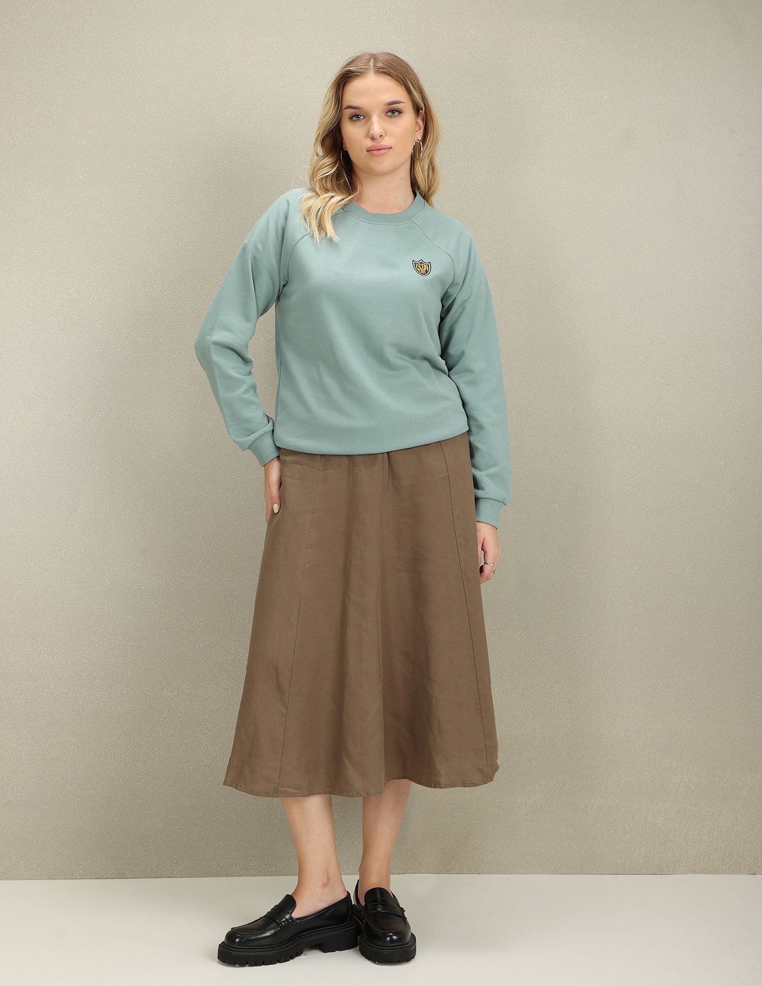 Crew Neck Embroidered Logo Sweatshirt Sage - U.S. Polo Assn. India | Large