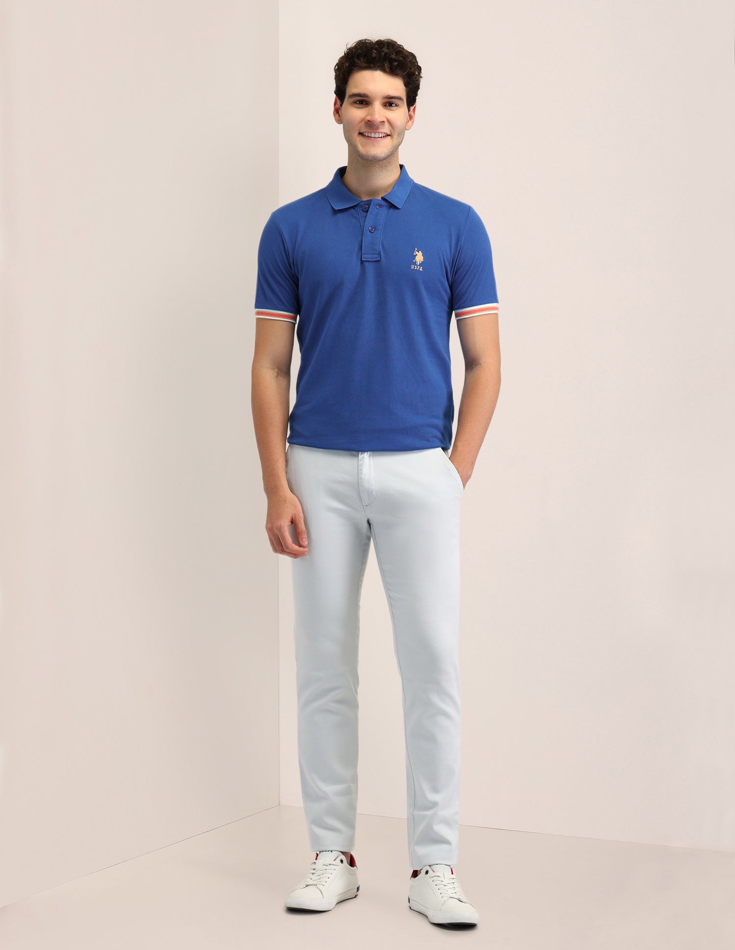 Solid Slim Fit Polo Shirt Blue - U.S. Polo Assn. India | Large