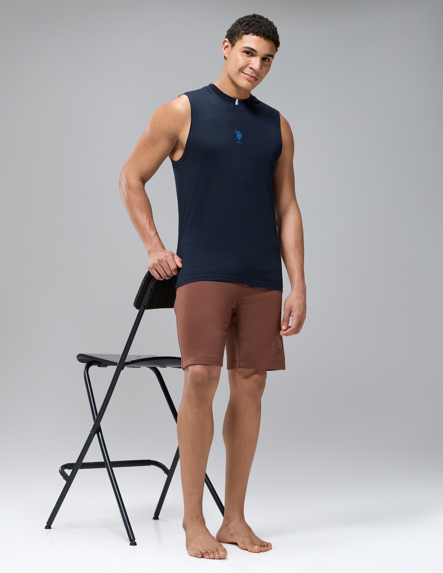 Pure Cotton Breathable OEV12 Gym Vest Navy - U.S. Polo Assn. India | Large