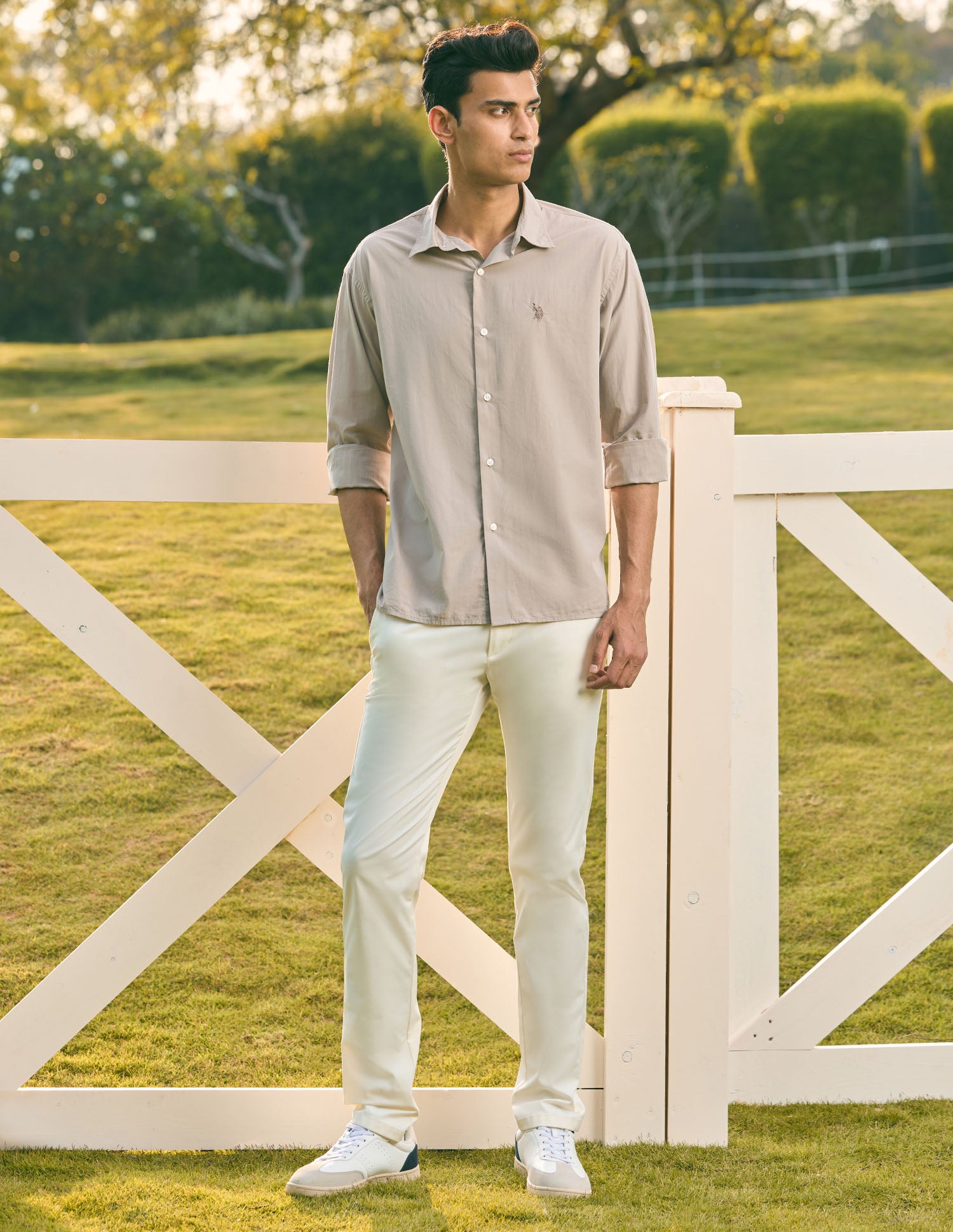 Pacho X Vertical Striped Tailored Fit Shirt Grey - U.S. POLO ASSN. | Large