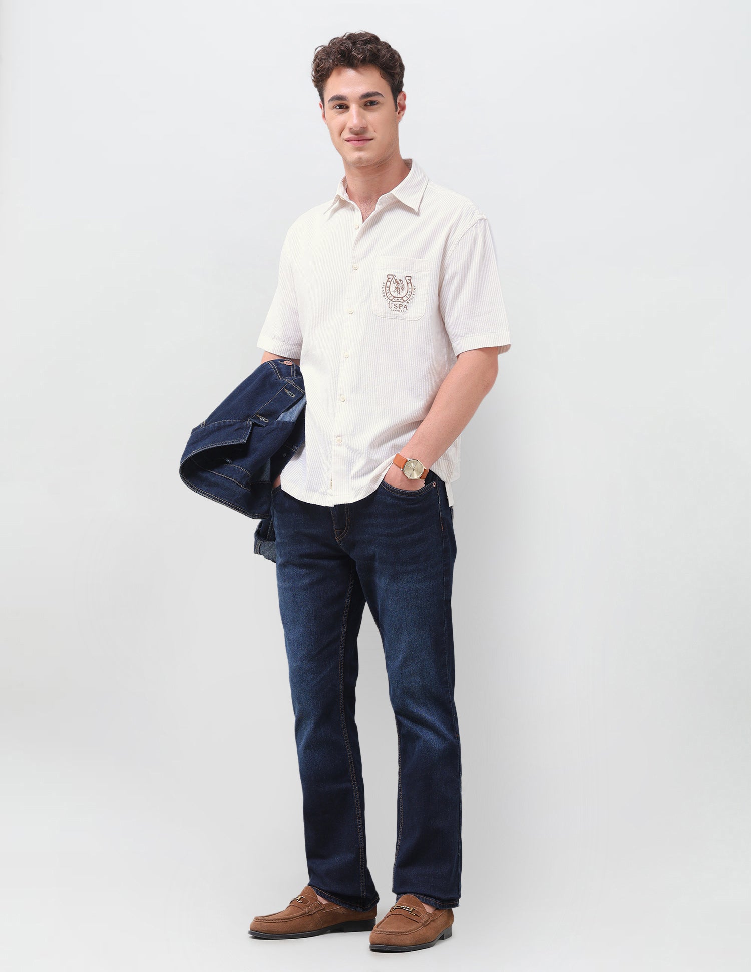 Vertical Striped Seersucker Weave Shirt Beige - U.S. Polo Assn. India | Large