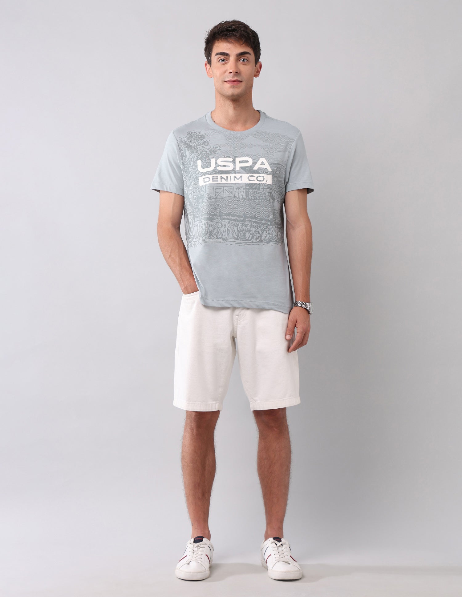 Pure Cotton Brand Printed T-Shirt Light Grey - U.S. Polo Assn. India | Large