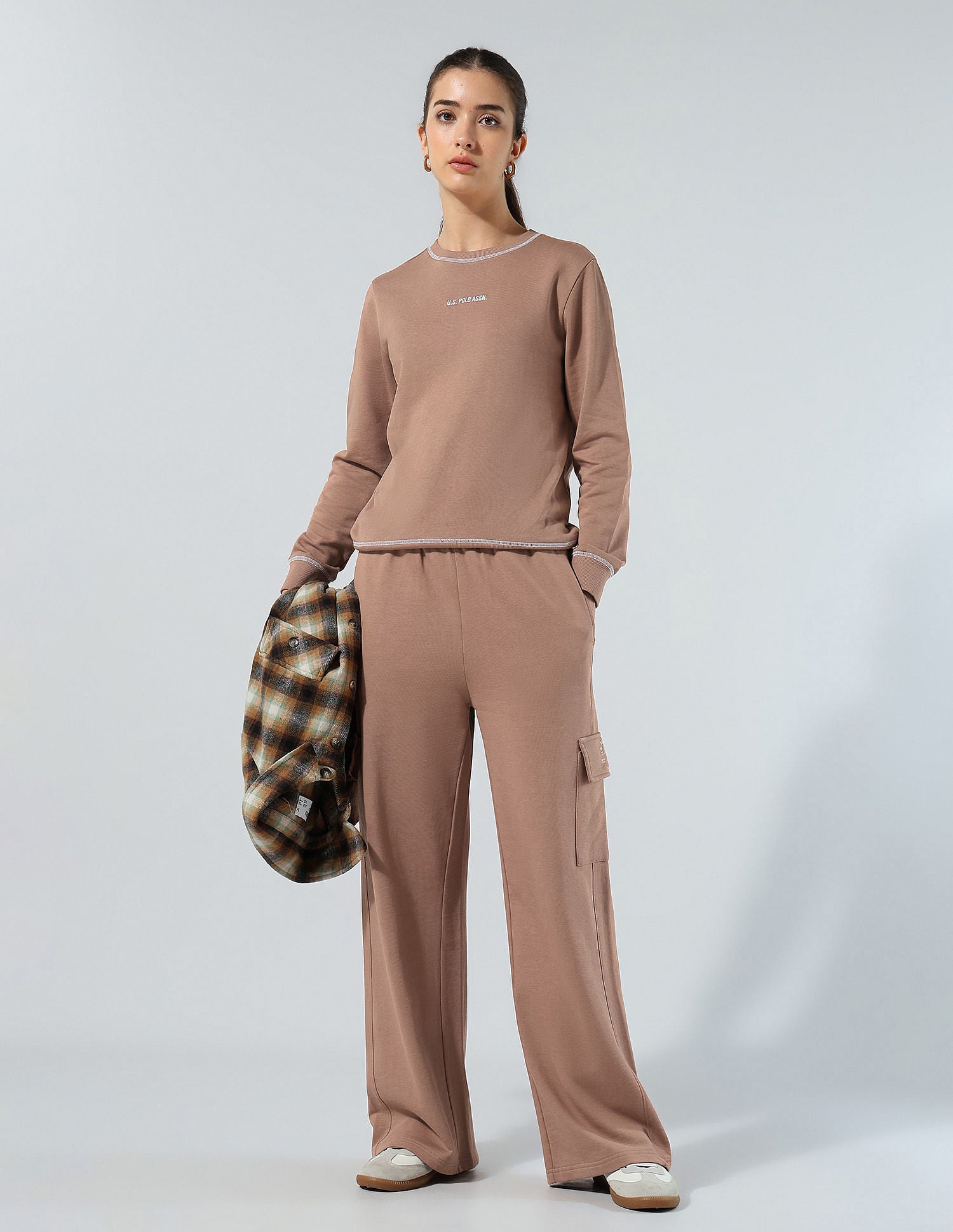 Brand Embroidered Sweatshirt Light Brown - U.S. POLO ASSN. | Large