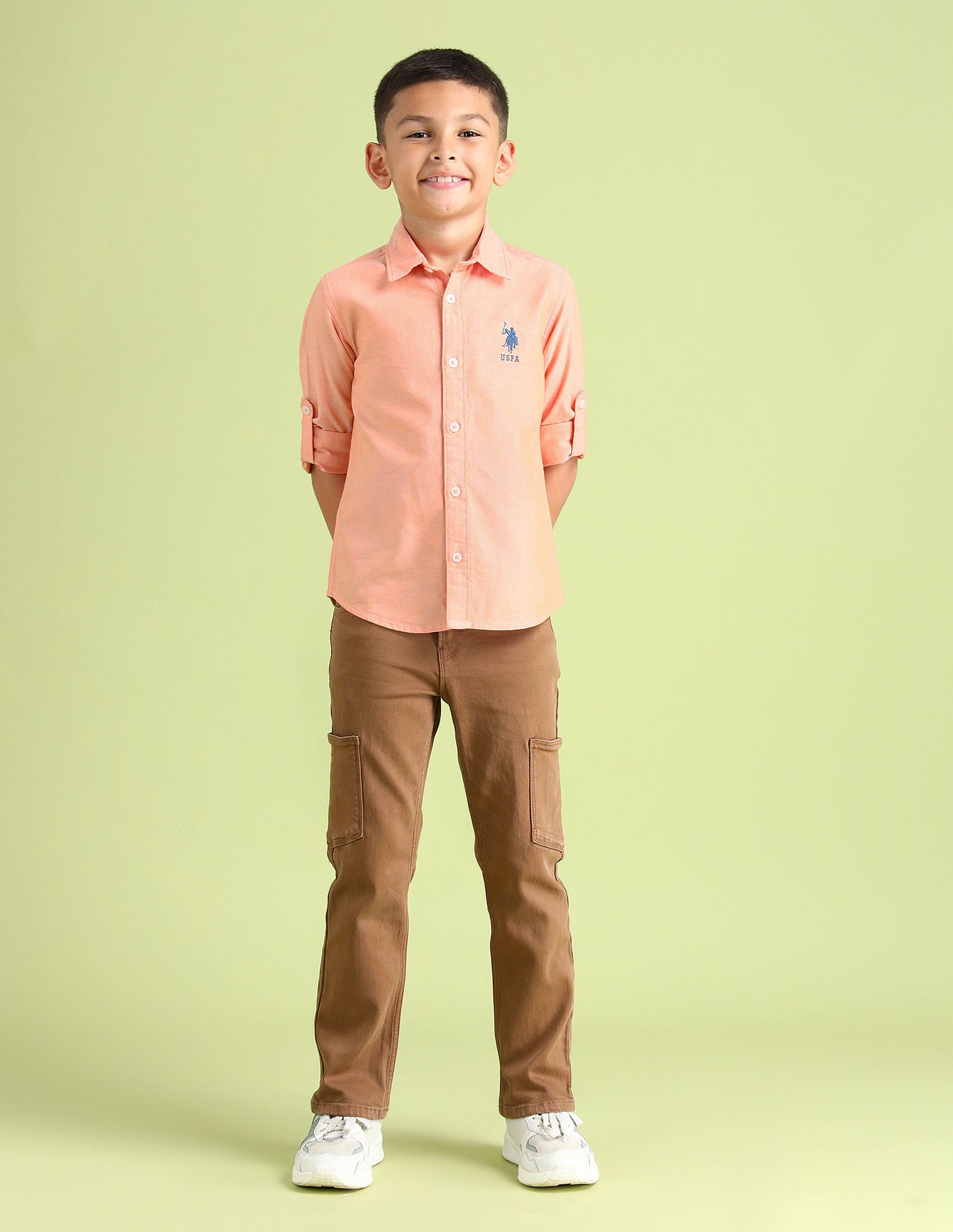 Dobby Regular Fit Solid Shirt Light Orange - U.S. POLO ASSN. | Large